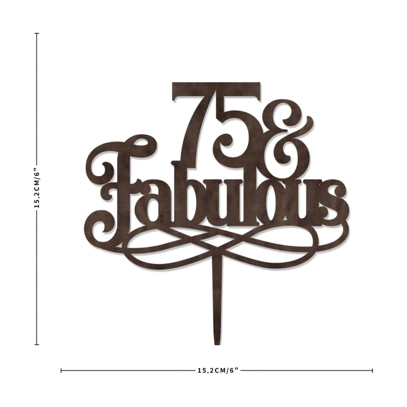 WengBeauty 75 & Fabulous Cake Toppers Brown Wood 75th Birthday Cake Decorations Supplies Happy Birthday Cake Topper Customized Age Birthday Cake Decoration Birthday Anniversary Cake Topper