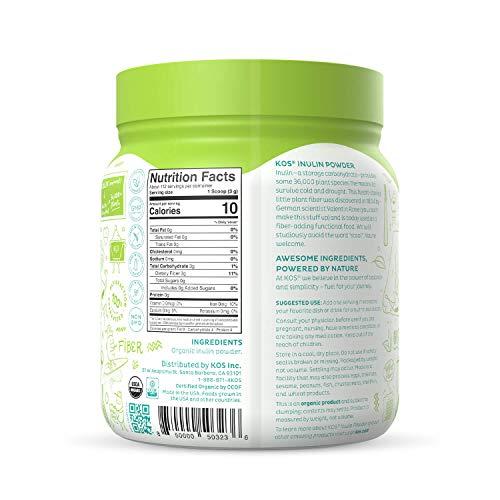 KOS KOS Organic Inulin Powder, Unflavored & Unsweetened Superfood - Vegan Inulin for Prebiotic Intestinal Support, Digestive Health Promoting - USDA Certified, Non-GMO, Soy & Gluten-Free, 112 Servings Bag