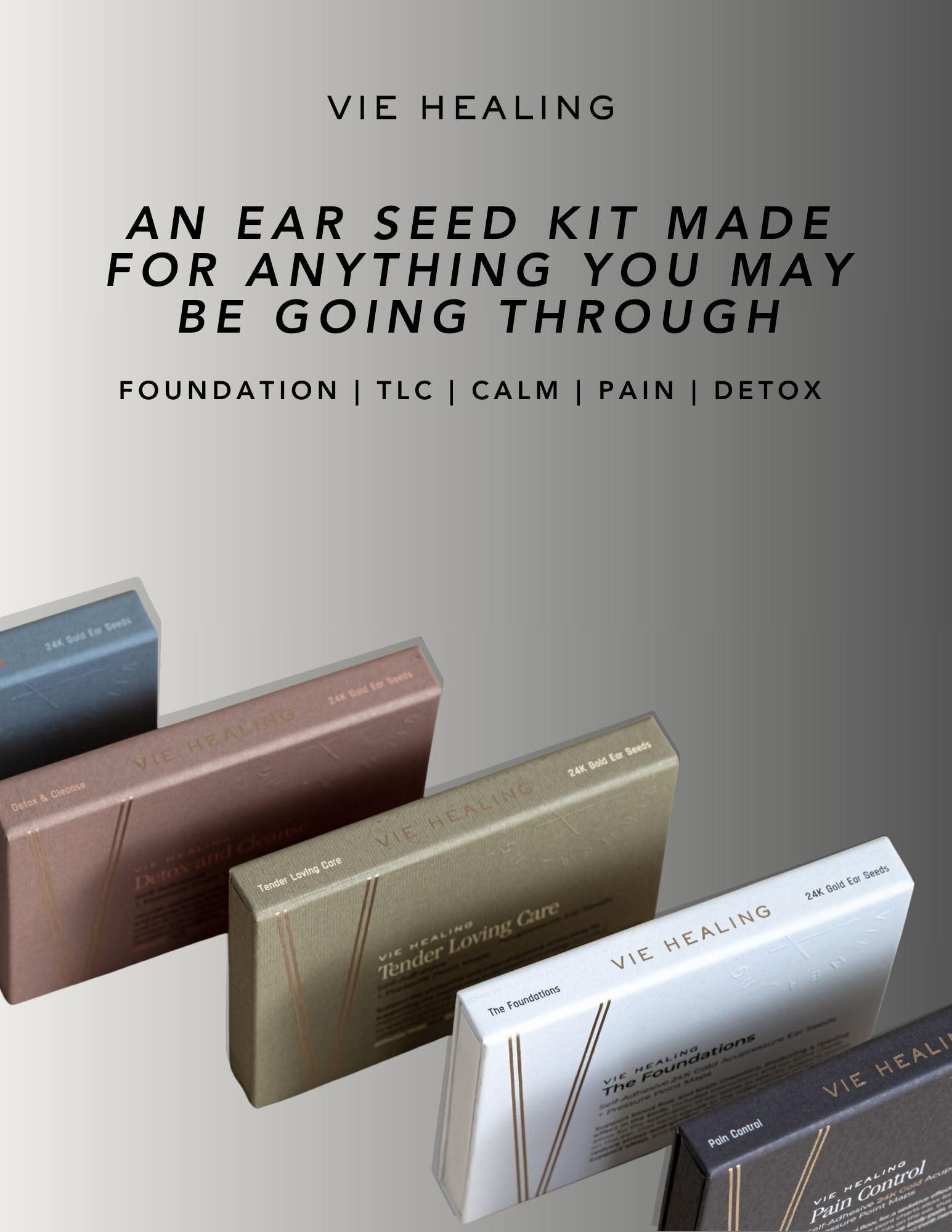 Vie Healing Vie Healing 24k Gold Acupressure Ear Seeds - Reflexology, Ear Seed Chart - Best Ear Seeding Kit - Acupressure Beads - 40+ Solutions & 24k Gold Ear Seeds Acupuncture Kit - Suitable for Adults