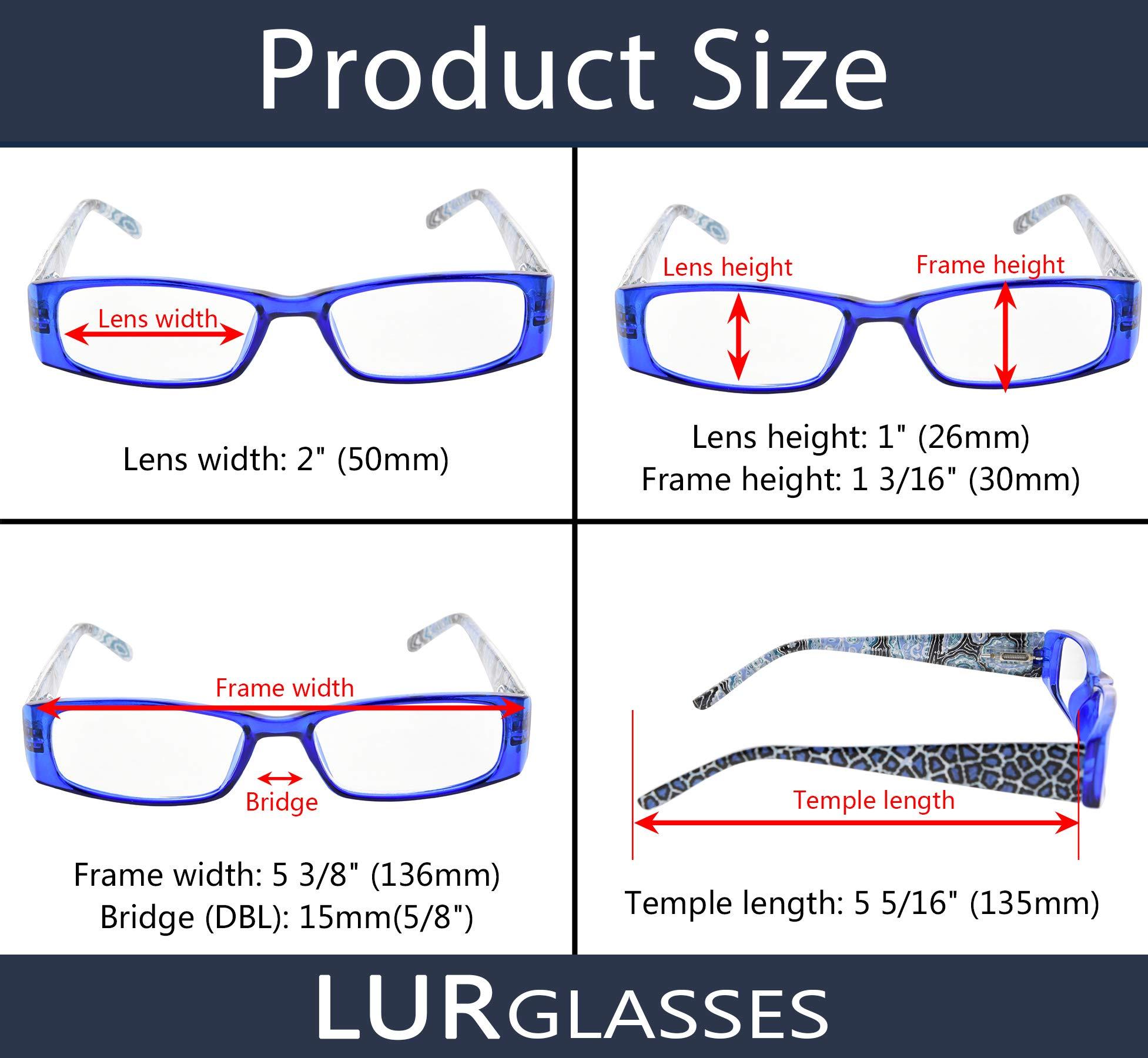 LUR Oversized Reading Glasses for Men 4.0 Large Square Readers Women 5 Pack Cheaters Glasses with Spring Hinges