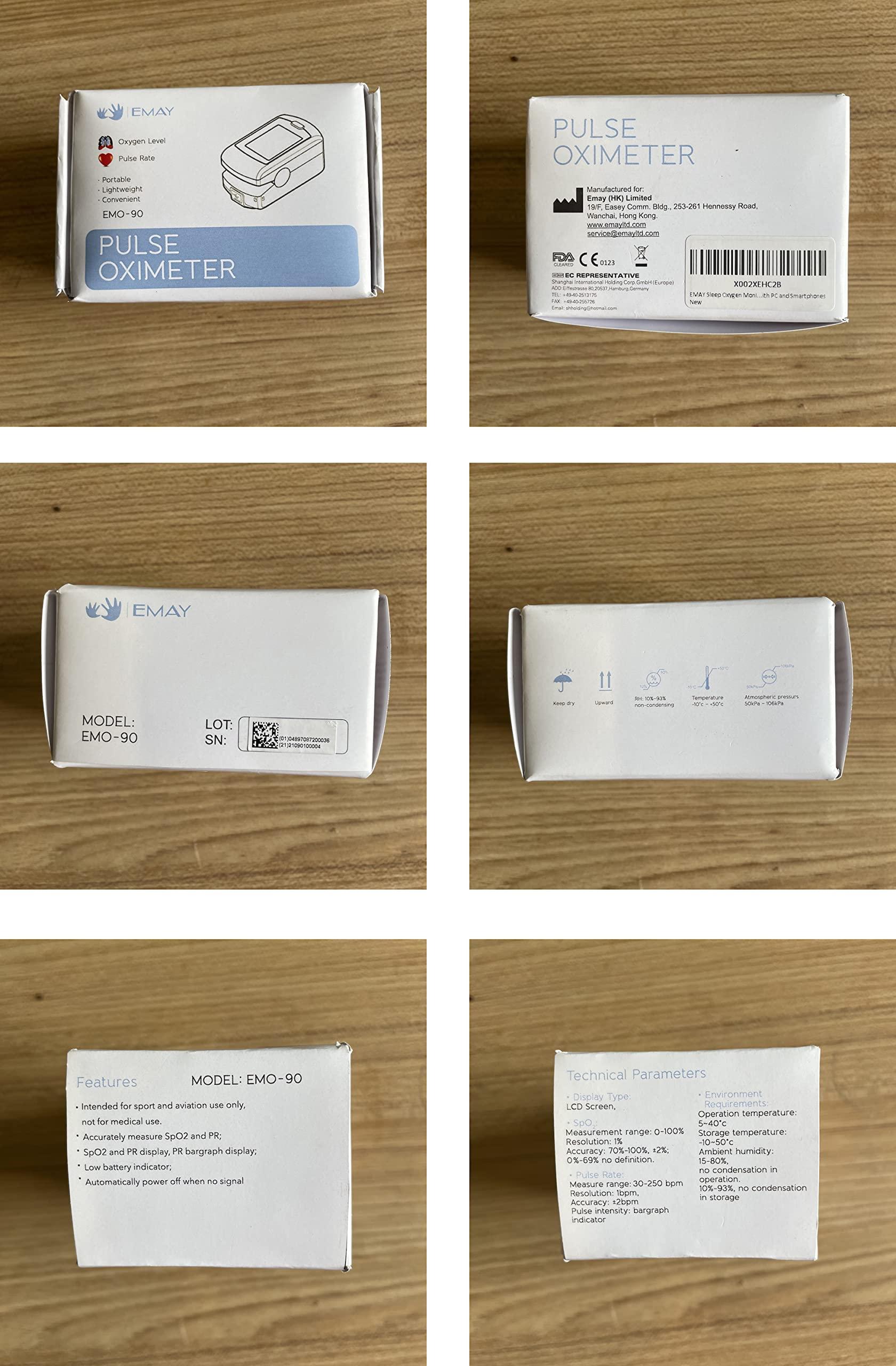 EMAY EMAY Sleep Oxygen Monitor with PC Software & App | Bluetooth Pulse Oximeter Rechargeable for Overnight & Continuous SpO2 Tracking with 72 Hours Built-in Memory | Gives Informative Report & Analysis