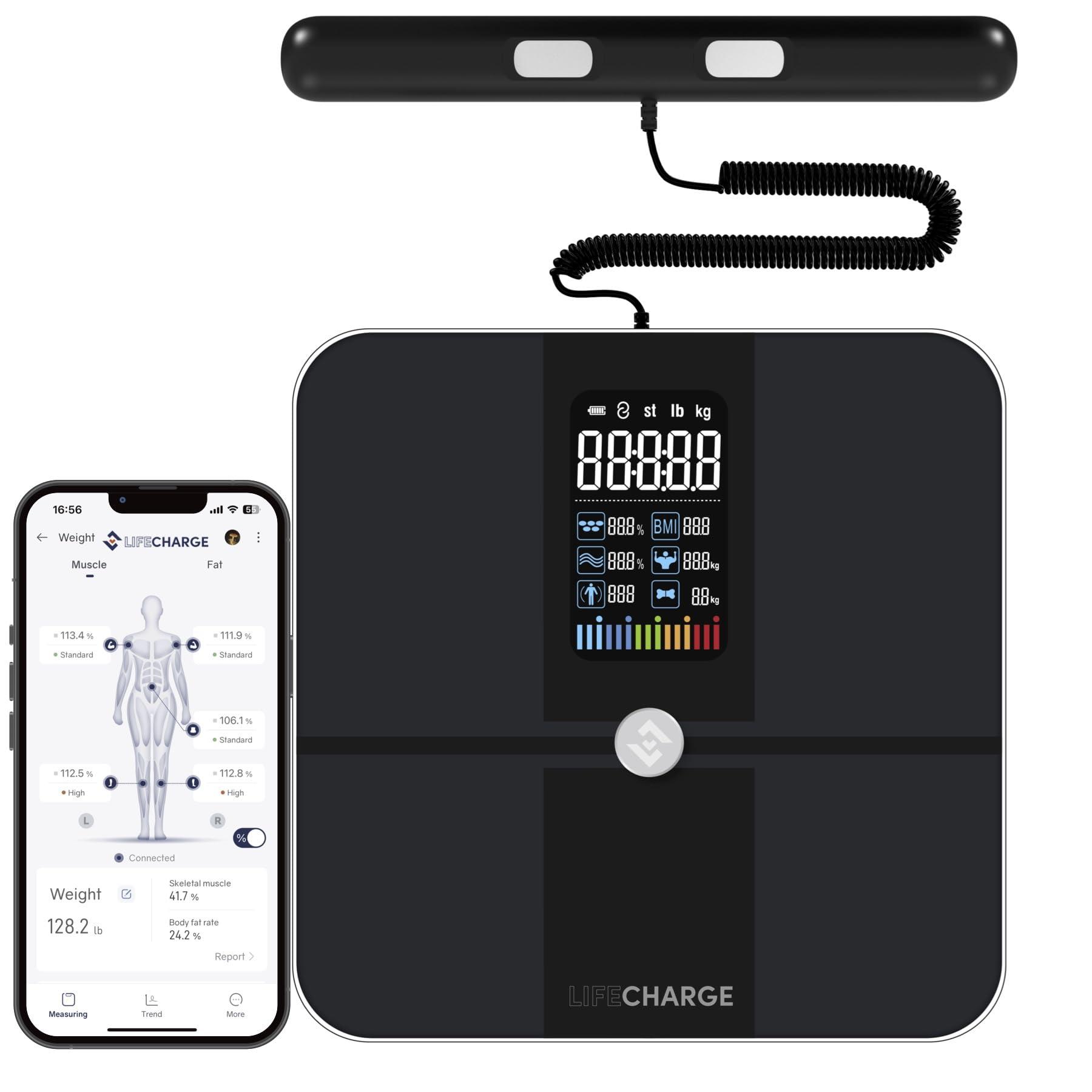 LifeCHARGE LifeCHARGE 8 Electrode Smart Body Fat Scale 2 PRO Scales for Body Weight and Fat. Large Display BMI Digital Weight Scale, Full Body 29 Composition Analyzer with Report, Accurate Bathroom Scale