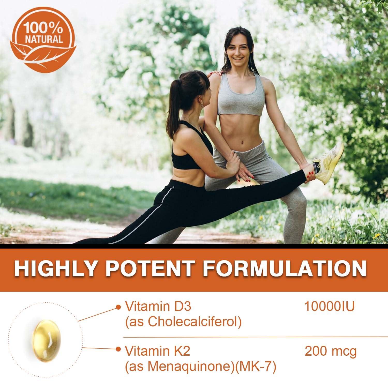 Pslalae Pslalae Vitamin D3 10000 Iu with K2 200 McgK2 Mk-7 with D3 Vitamin Supplement2 in 1 Support Immune, Heart, Joint, Teeth & Bone Health - Easy to Swallow,300 Softgel 2pack
