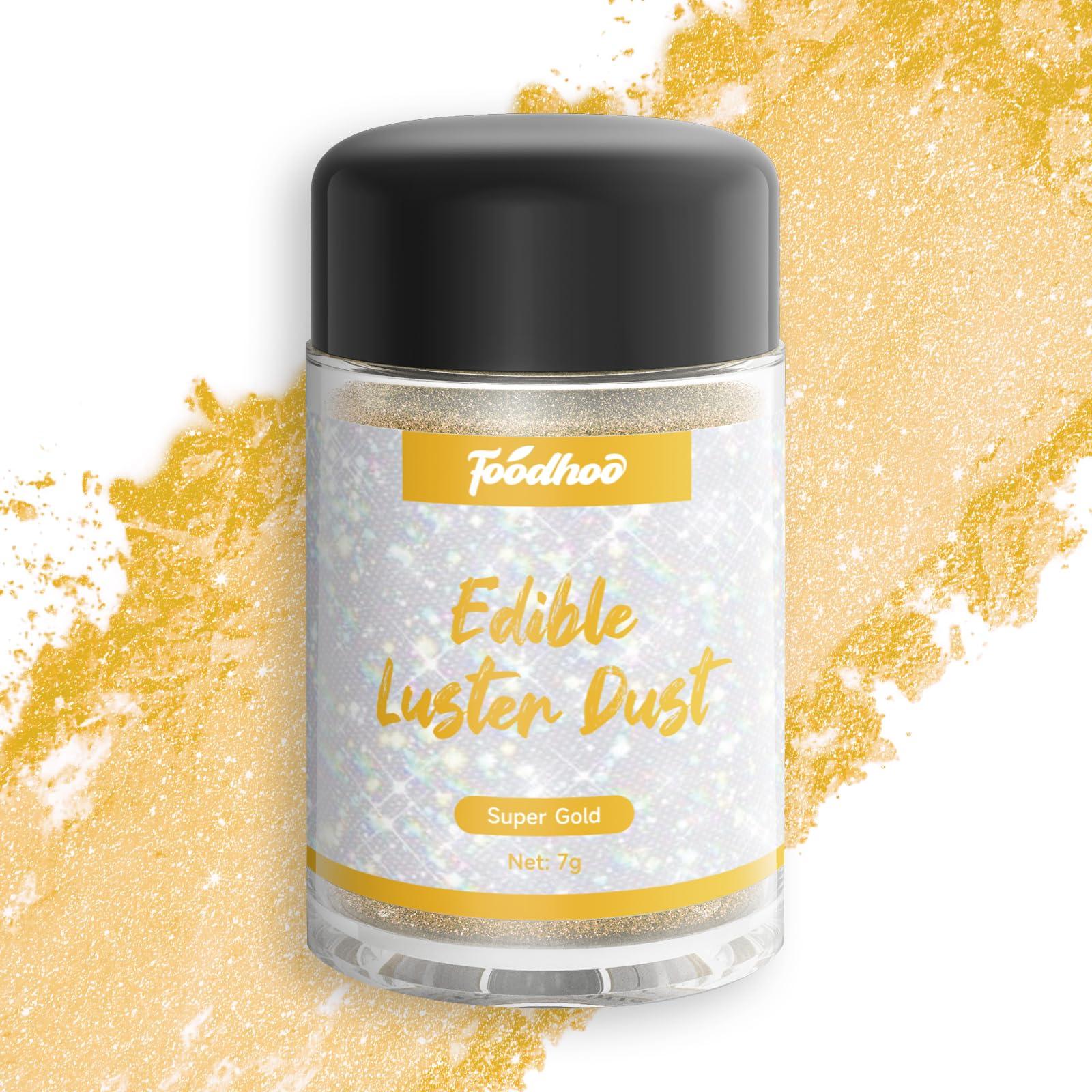 FOODHOO Foodhoo Super Gold Luster Dust Edible, Food Grade Edible Glitter Sprinkles, Edible Shimmer Dust, Tasteless Edible Glitters for Drinks, Cocktails, Cakes, 7g/bottle