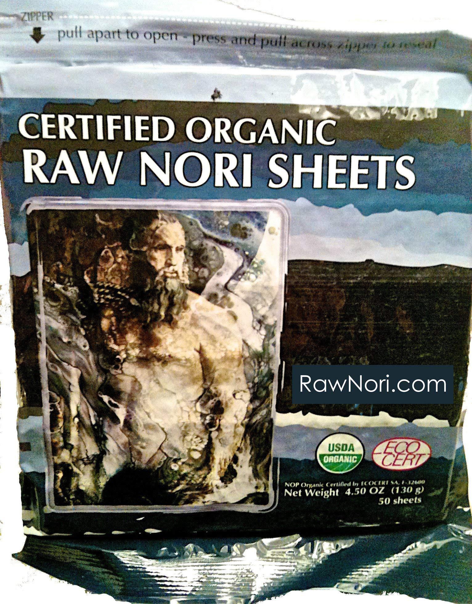 rawnori Raw Organic Nori Sheets 50 qty Pack! - Certified Vegan, Raw, Kosher Sushi Wrap Papers - Premium Unheated, Un Cooked, untoasted, dried - RAWFOOD