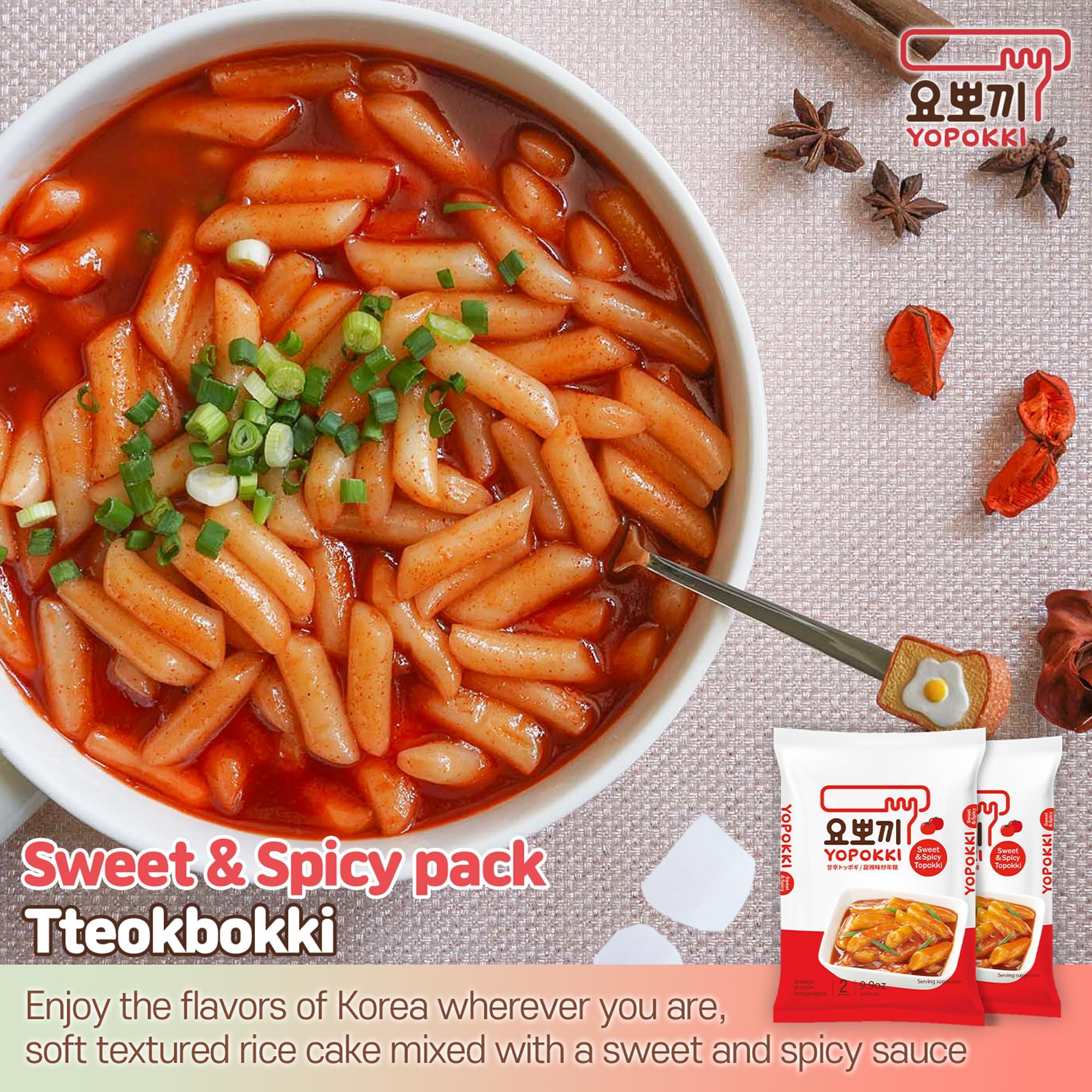 Yopokki Yopokki Instant Tteokbokki Pack Set (6 Packs - 2 Sweet Mild Spicy, 2 Cheese, 1 Onion Butter, 1 Jjajang) Korean Street Food with Various Flavored Sauces - Quick & Easy to Prepare