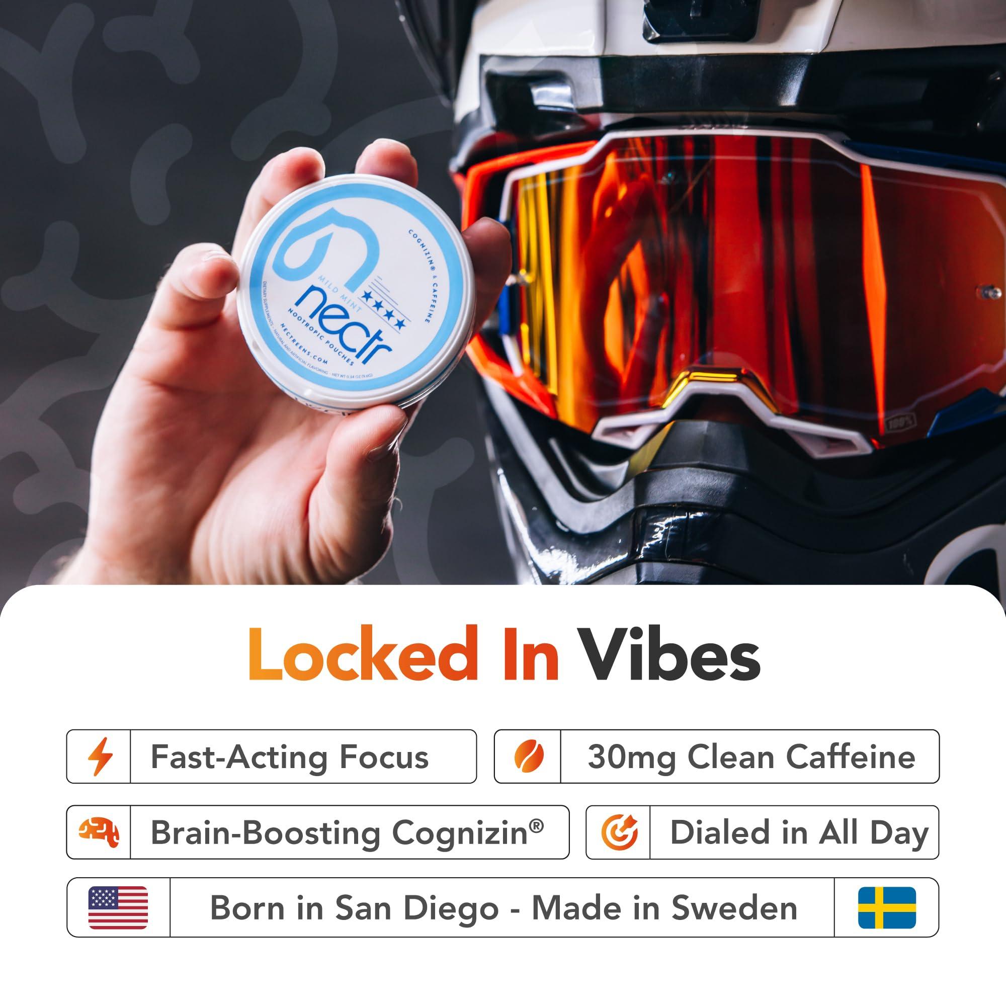 Nectr Nectr Nootropic Energy Pouches, Focus & Energy, Iced Mango, Cognizin 62.5 mg, Caffeine 30 mg, 16 Pouches, Neuro Support, Sugar Free, 5 Pack of Cans