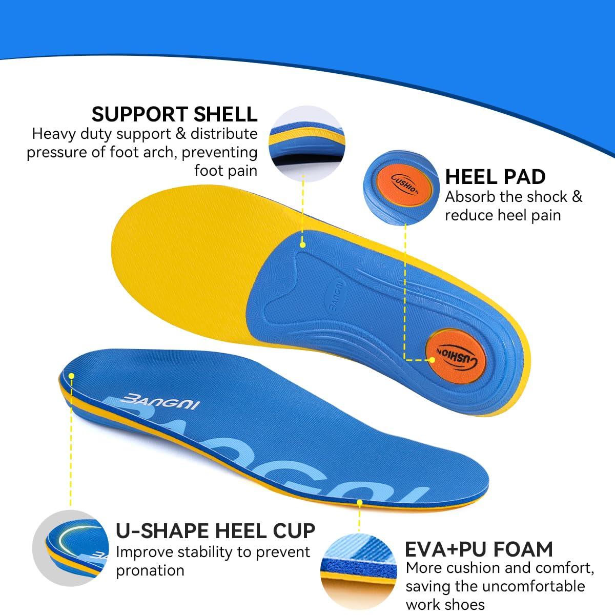 3ANGNI 3ANGNI Arch Support Orthotic Insoles for Plantar Fasciitis, 220+lbs Heavy Duty High Arch Flat Feet Orthopedic Inserts, Over-Pronation Foot Pain Insoles for Work Boot Standing All-Day Men Women