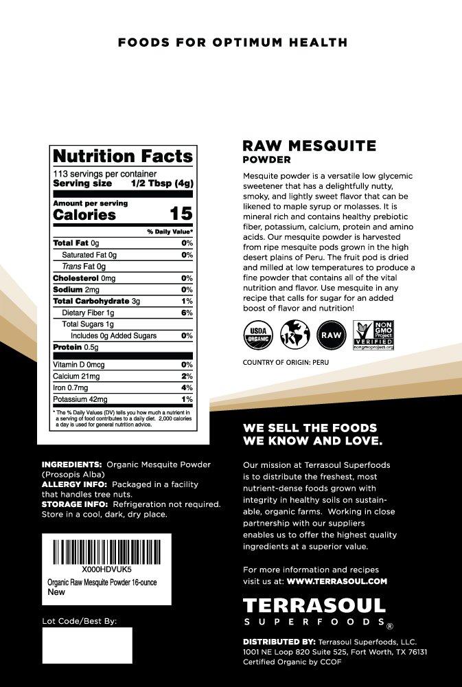 Terrasoul Superfoods Terrasoul Superfoods Organic Mesquite Powder, 16 Oz, Baking Ingredient, Nutrient-Packed Smoothie Booster, BBQ Marinade Enhancer, Coffee Flavor Enhancer
