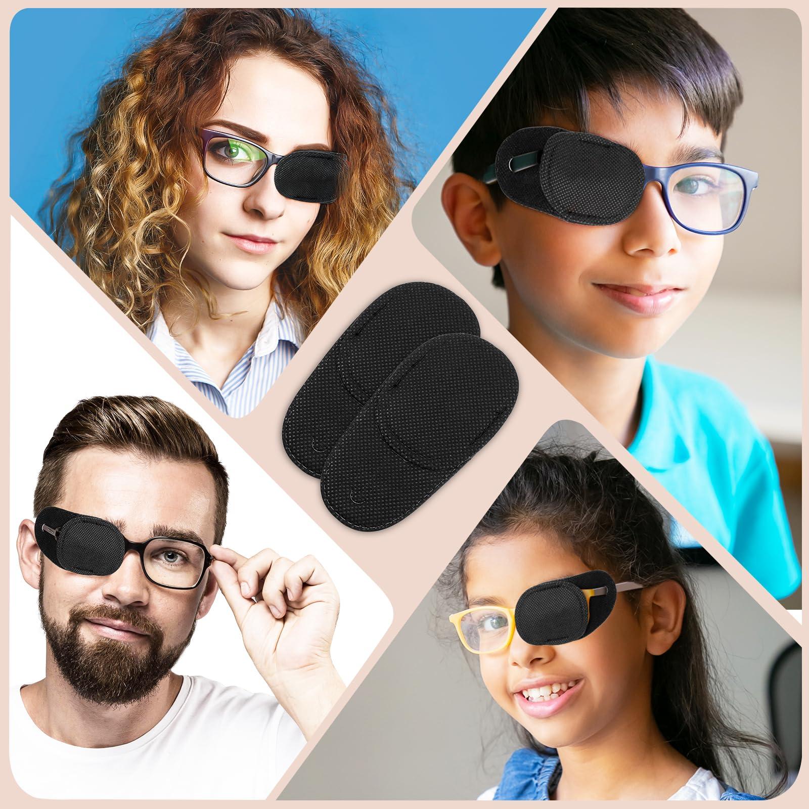 WY LIGHTING LEVEL 6Pcs Eye Patches Comfortable Left or Right Single Eye Patches Professional Medical One Eye Cover Reusable Black Soft Single Eye Patches for Eyeglass Treat Lazy Amblyopia Strabismus Adults Girls Boys
