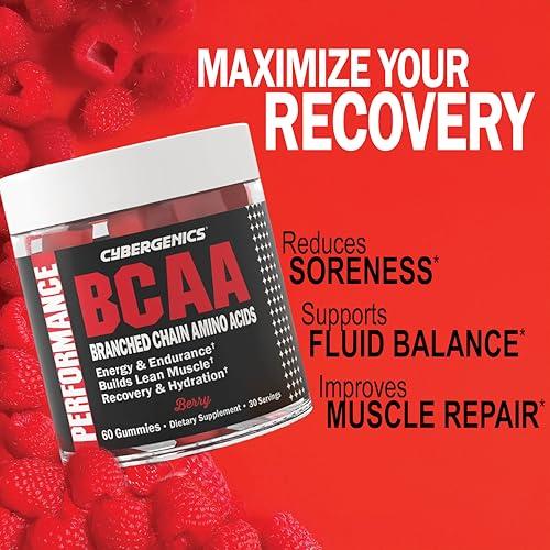 Cybergenics Cybergenics BCAA Gummies, Energy Chews with Electrolytes Branched Chain Amino Acids, Build Lean Muscle and Boost Endurance, 60 Gummies, Berry Flavored