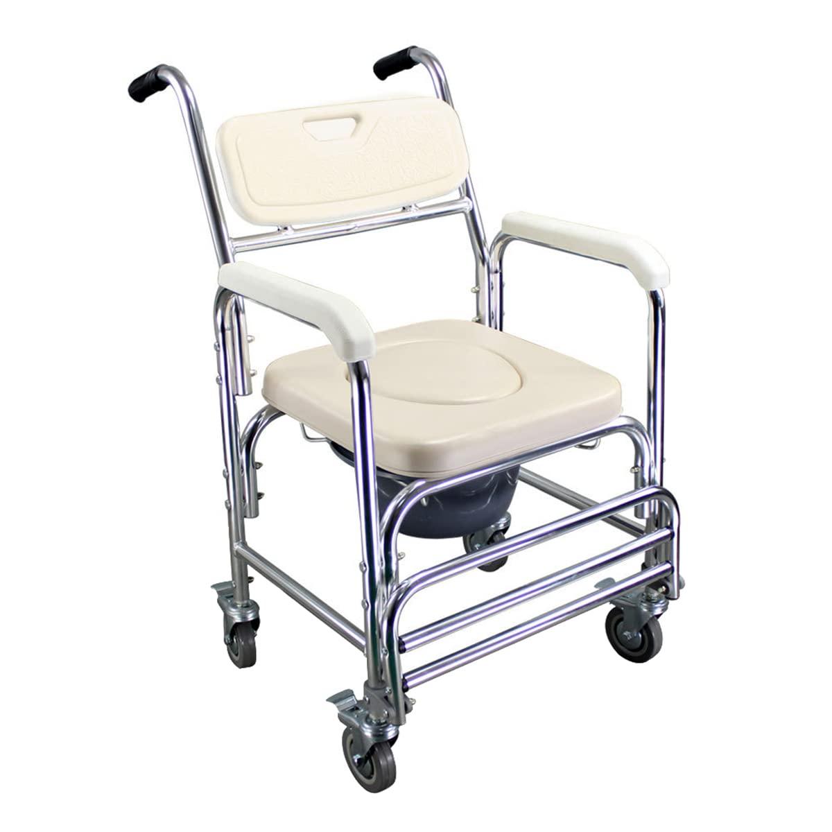 Createshao Createshao Folding Toilet Chair with Wheels Household Aluminum Portable Movable Elderly Toilet Showering with Seat Handle