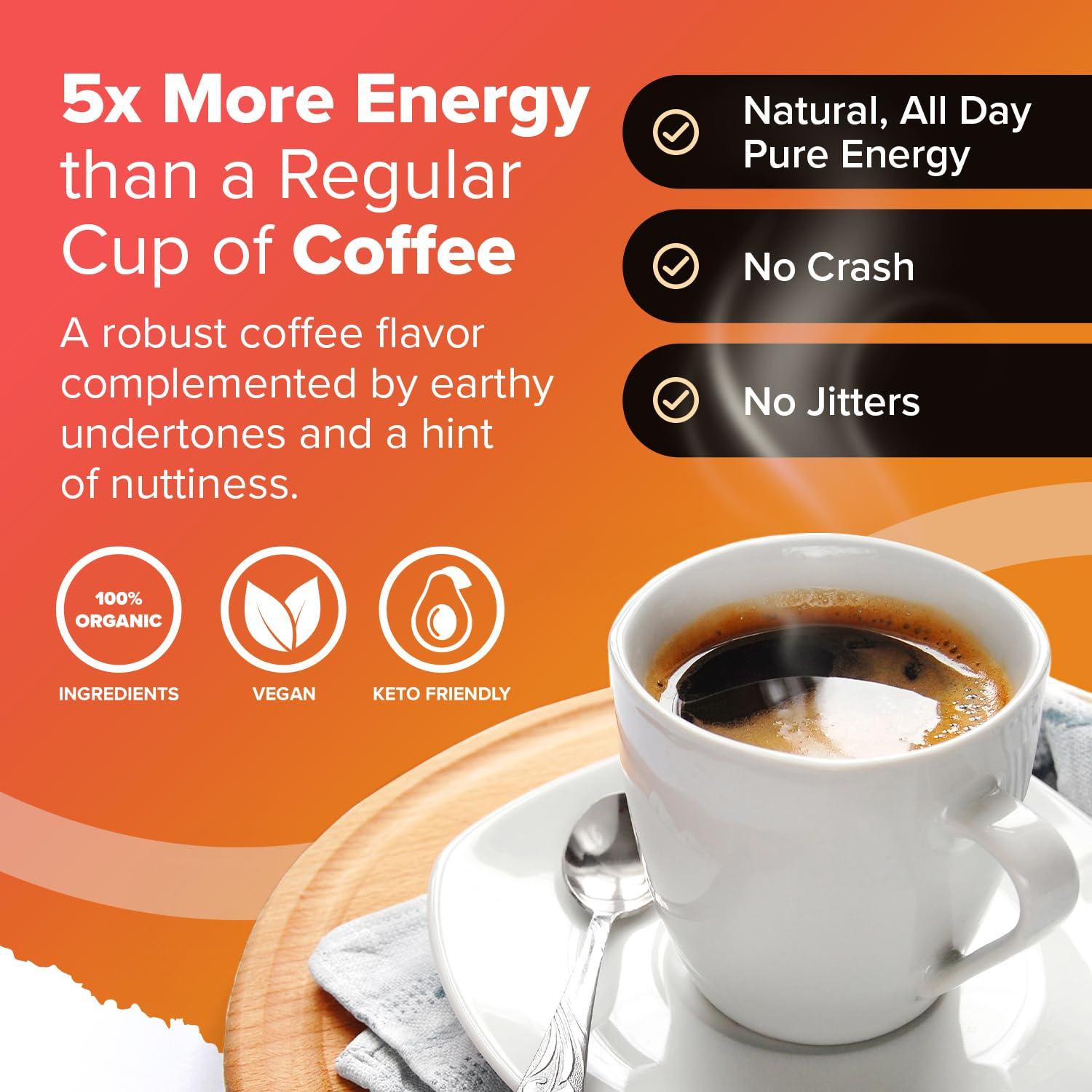 Joybru Mushroom Coffee with Maca Root (35 Servings) - Ultra Concentrated 8:1 Mushroom Blend (Lions Mane, Chaga, Reishi, Cordyceps & Shiitake) with Gourmet Instant Coffee Arabica - Immune Boosting Coffee