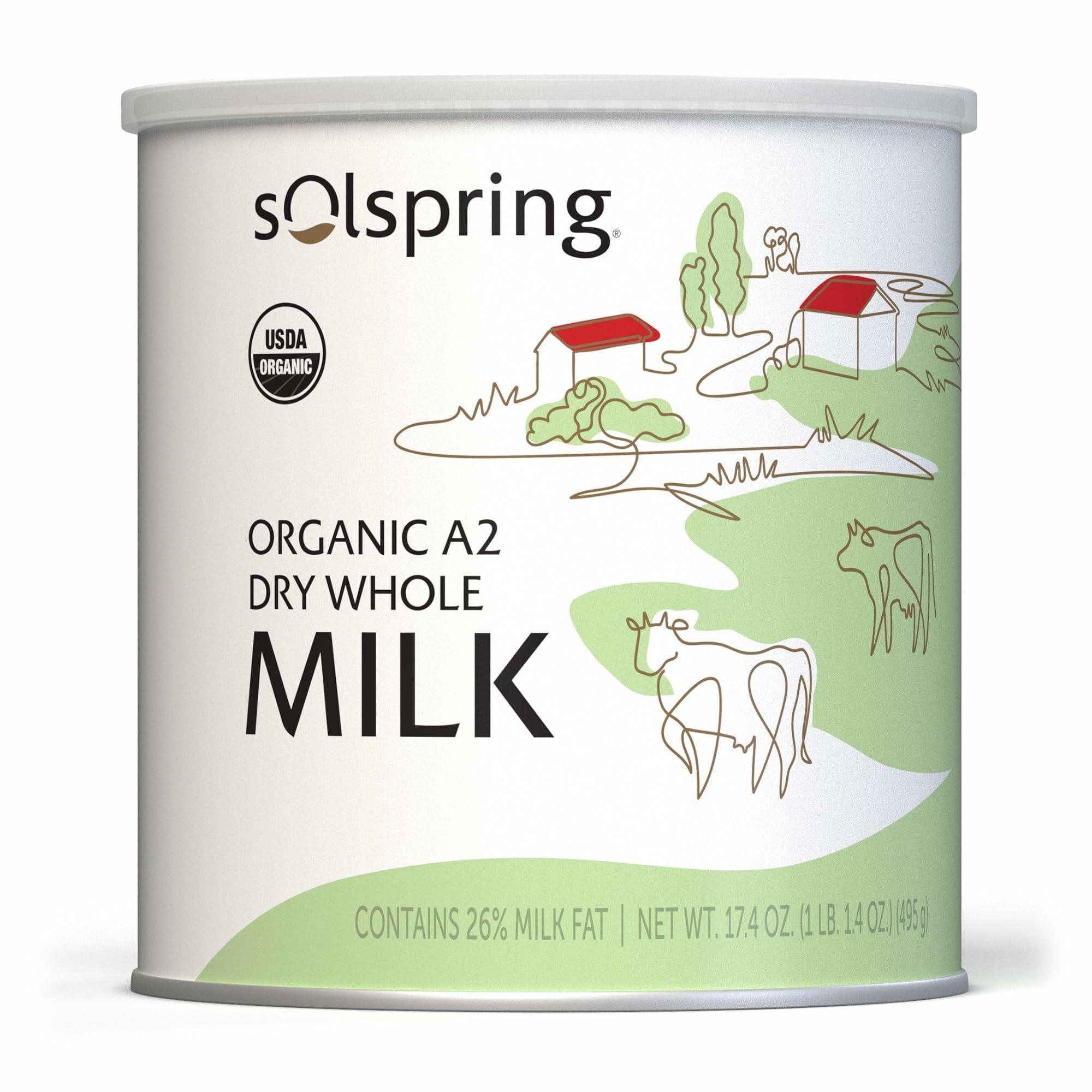 Dr. Mercola Solspring Organic A2 Dry Whole Milk, 15 Servings, 17.4 Oz. (495 g), Contains 26% Milk Fat, Gluten Free, Soy Free, Certified USDA Organic, Dr. Mercola