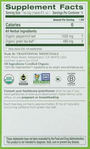 Traditional Medicinals Traditional Medicinals Organic Green Tea Peppermint Tea, 16 Tea Bags