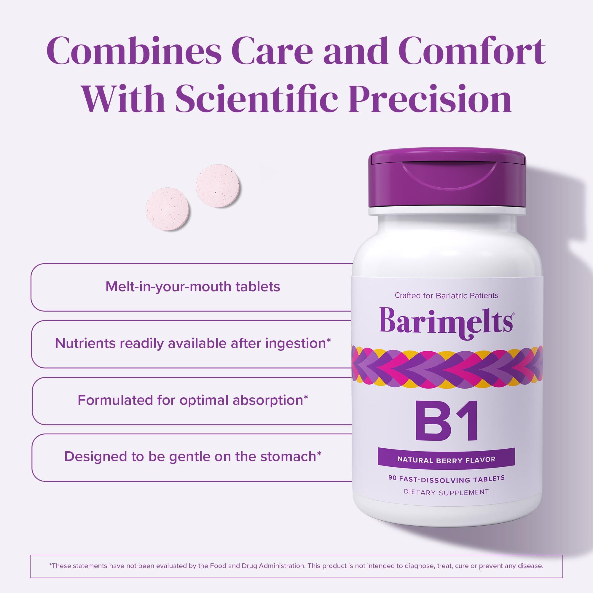 BariMelts Barimelts Vitamin B1-90 Fast-Dissolving Tablets (3-Month Supply) - Sugar-Free Bariatric Vitamins for Women, Natural Berry Flavor