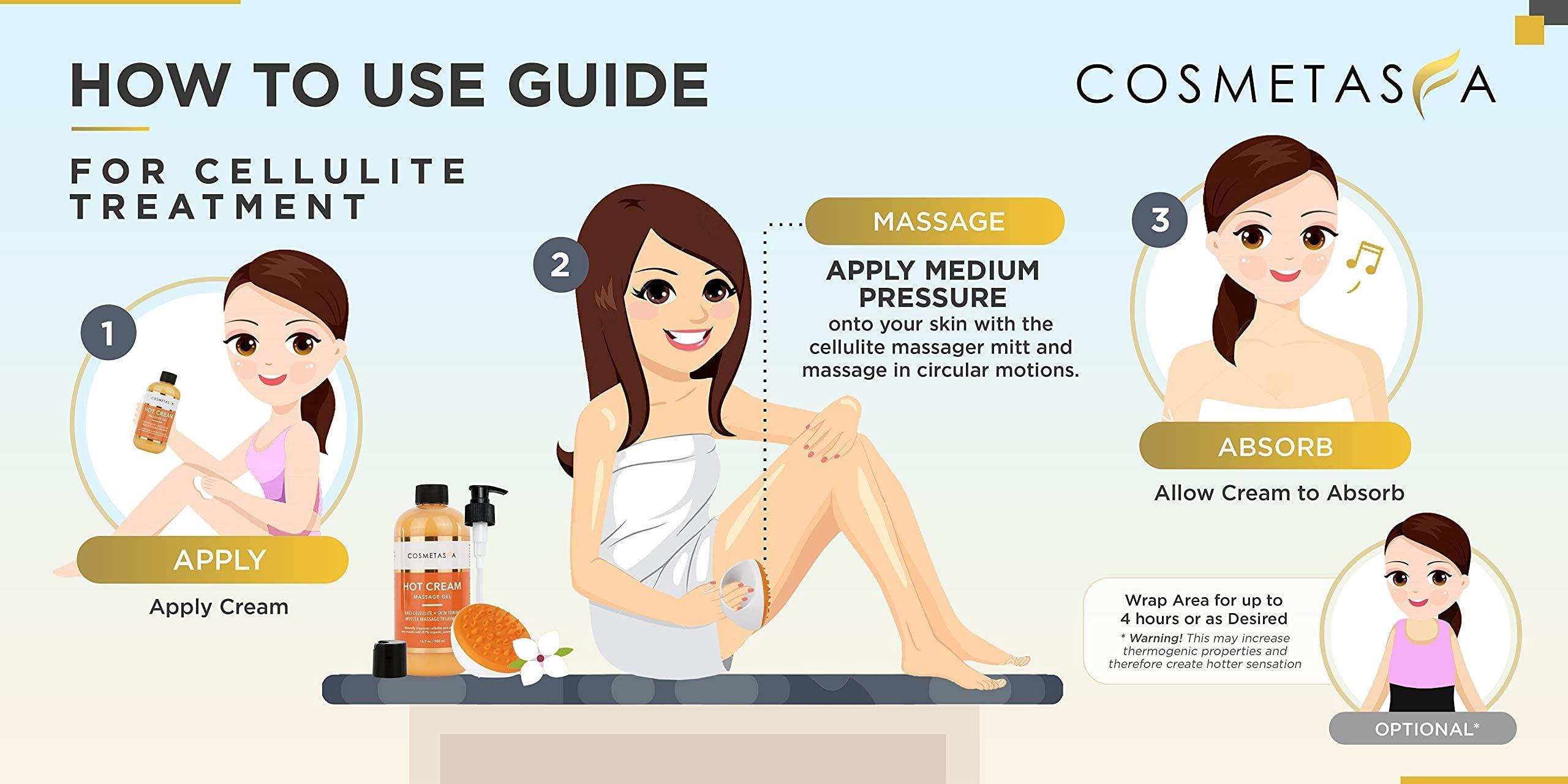 Cosmetasa Cosmetasa Hot Cream Massage Gel with Massager Mitt- Natural and 87% Organic Cellulite Cream - Multi Use, Skin Toning Cream, for Joints and Muscle - 16.9 oz