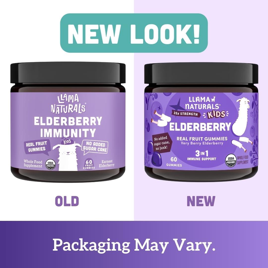 Llama Naturals Llama Naturals Real Fruit Sambucus Elderberry Gummies for Kids, No Added Sugar Cane, Vegan, Organic Toddler Immune Support, Zinc & Vitamin C Children 120 Count (2-4 Month Supply)