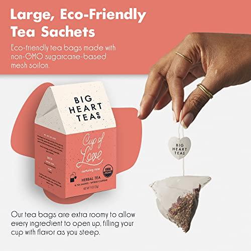 Big Heart Tea Co. Big Heart Tea Co. Tea Bags - Cup of Love Red Rose - Certified Organic, Floral Ayurvedic Herbal Decaf Tea in Zero Plastic Sachets with Small Batch Ground Herbs, Adaptogenic Tulsi, 2 Boxes - 20 Tea Bags