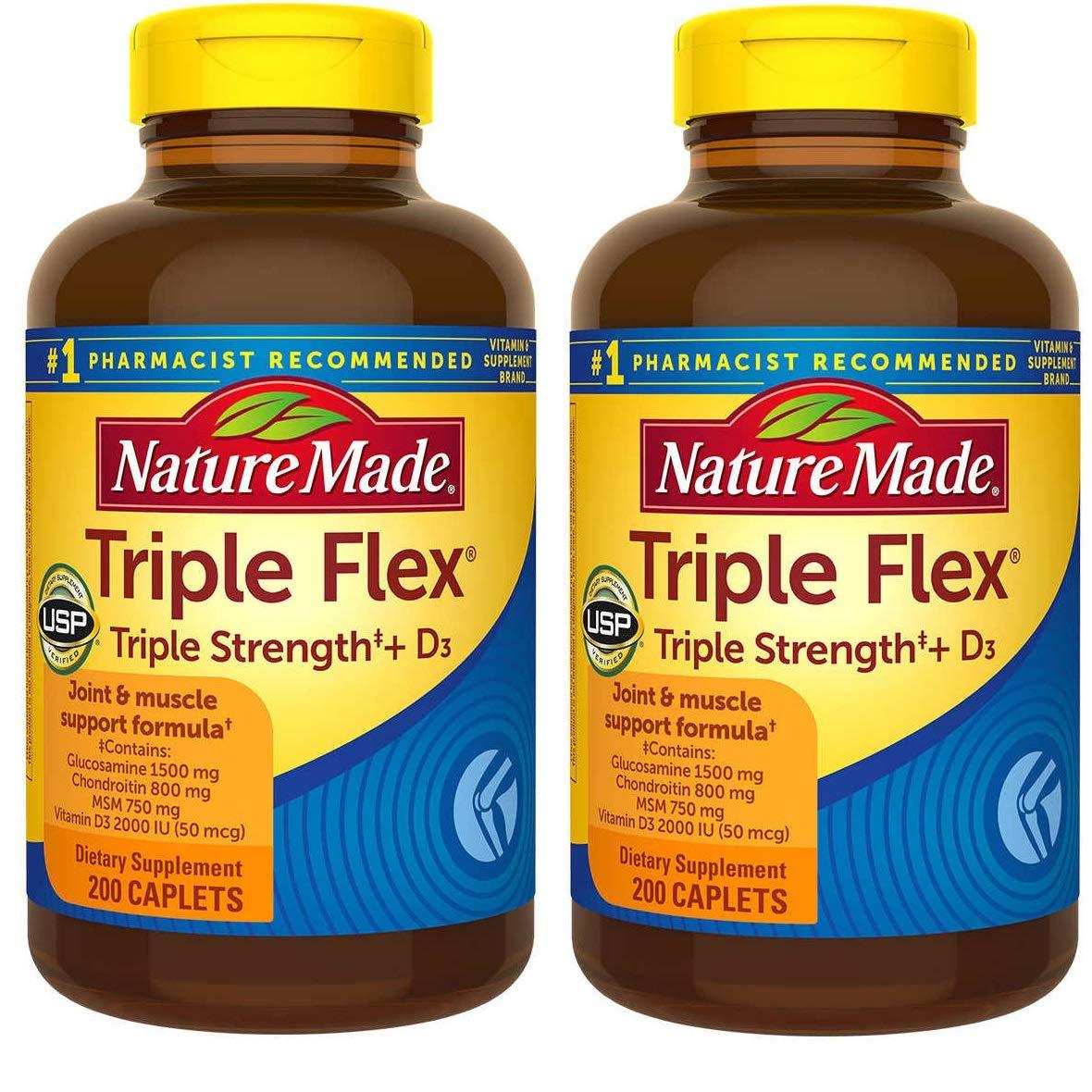 Nature Made Nature Made TripleFlex, Glucosamine Chondroitin and MSM - 2 Bottles, 200 Caplets Each, 400 Caplets Total