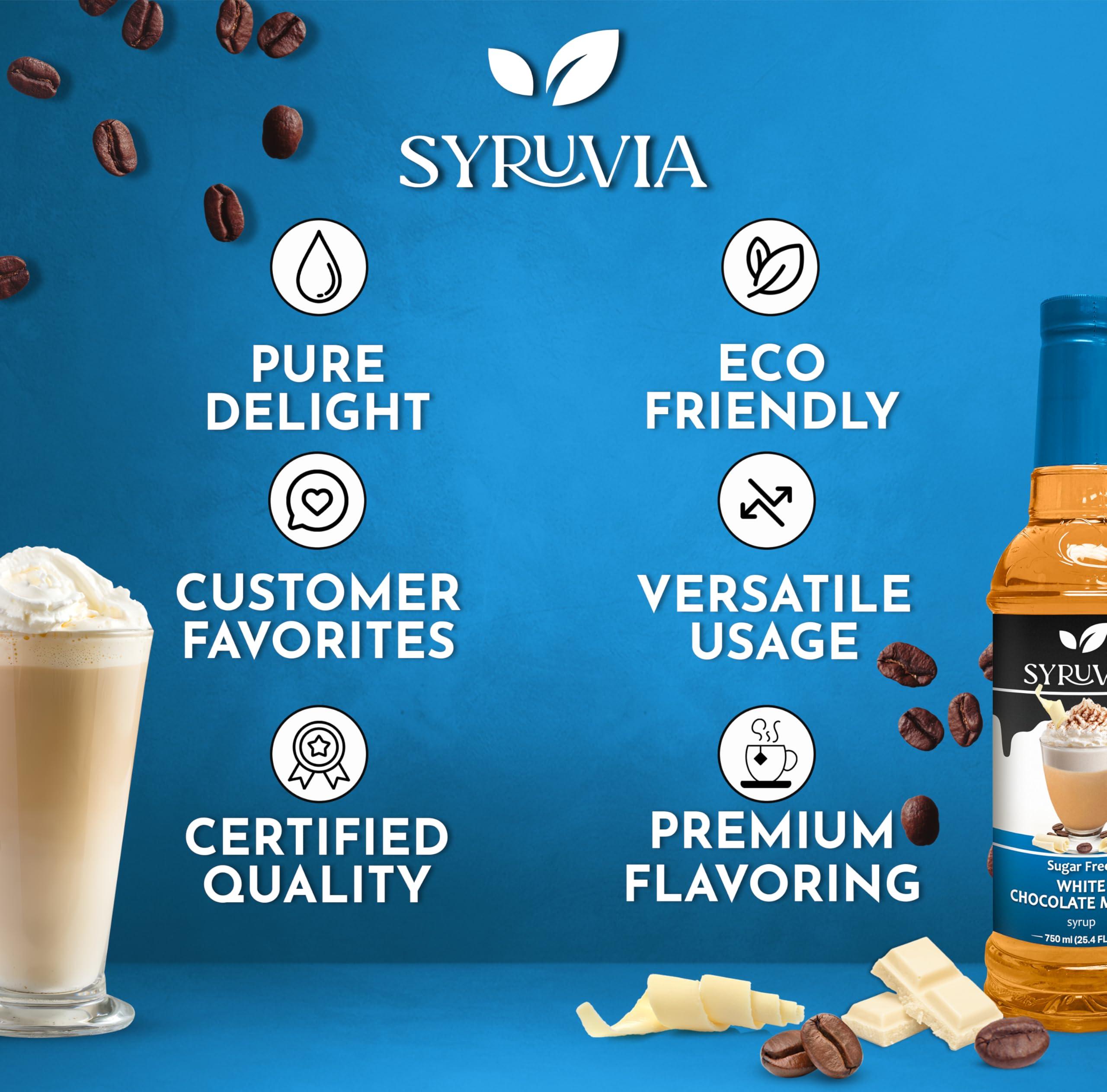 SYRUVIA Sugar-Free White Chocolate Mocha Syrup by Syruvia 6-Pack, 25.4 fl oz, Wholesale Coffee Syrup Shops, Cafes, Baristas, Bistros, & Beverage Bars, Bulk Kosher & Gluten-Free