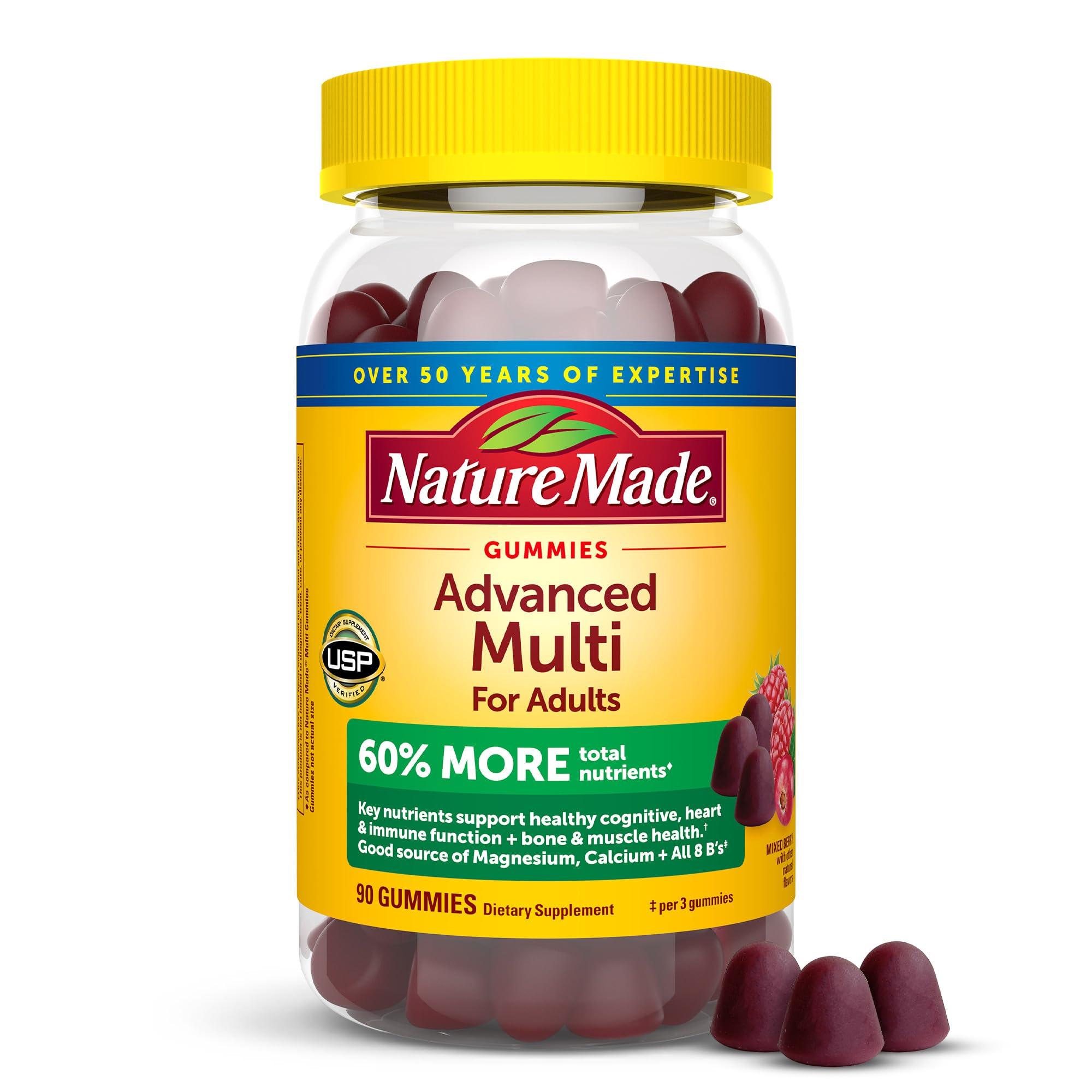 Nature Made Nature Made Advanced Multivitamin Gummies for Adults with Magnesium Citrate, Calcium & All 8 B Vitamins, Daily Nutritional Support, 90 Gummies, 30 Day Supply