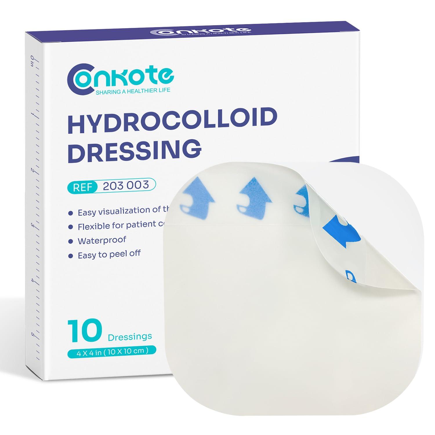 Conkote Conkote Hydrocolloid Wound Dressing 4”x 4”, Sterile Adhesive Patches, Box of 10 Dressings