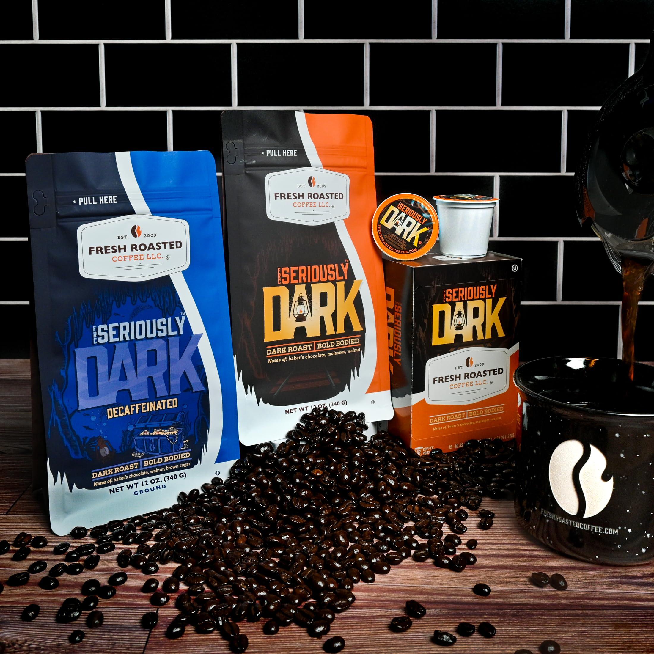 Fresh Roasted Coffee Fresh Roasted Coffee,Seriously Dark Decaf Artisan Blend,12 oz Dark Roast, Kosher, Whole Bean