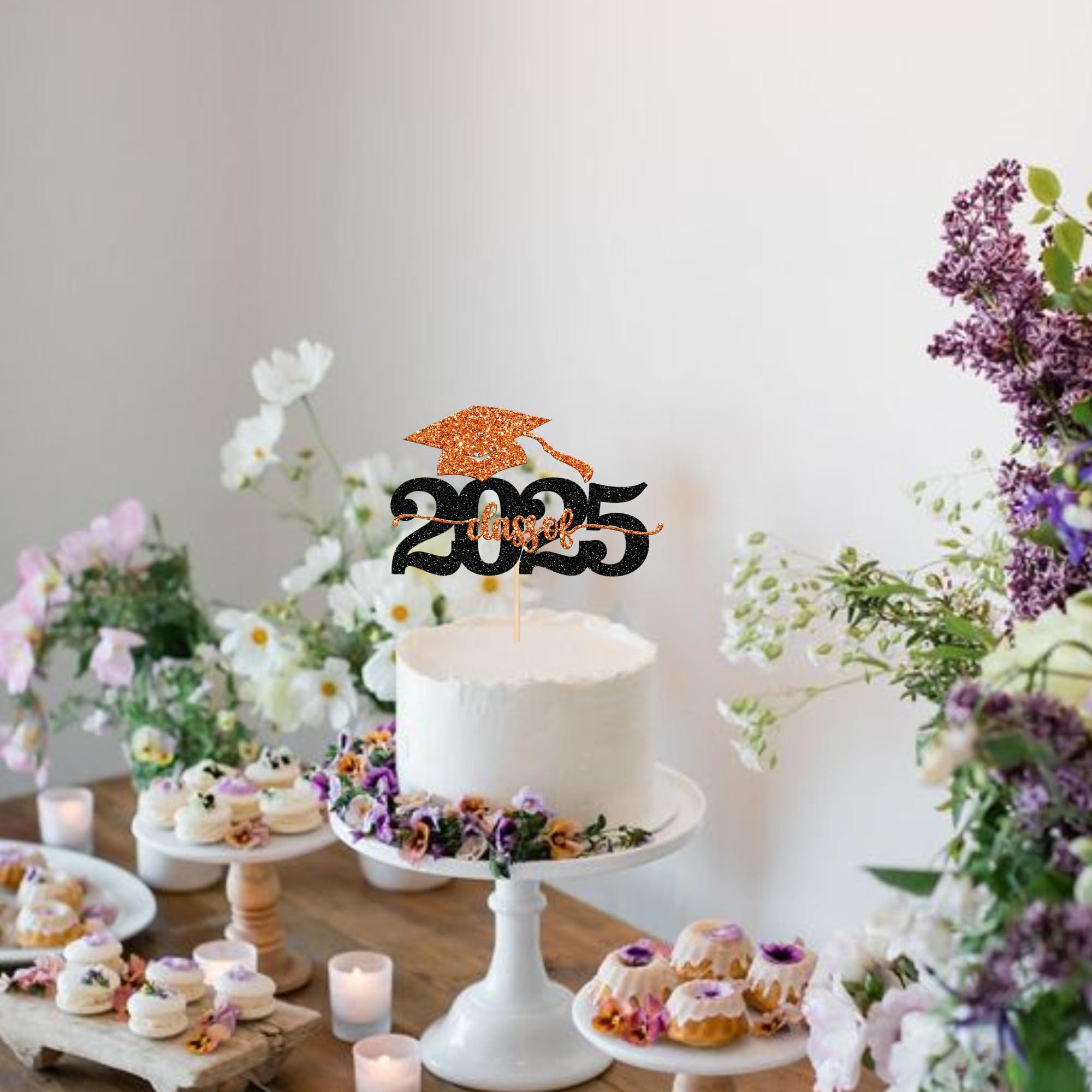 ZHUOWEISM 1 PCS Class of 2024 Cake Topper Black Glitter 2024 Graduation Cake Pick Congrats Grad Cap 2024 Cake Decoration for 2024 College Graduation Theme Party Decorations Supplies Orange