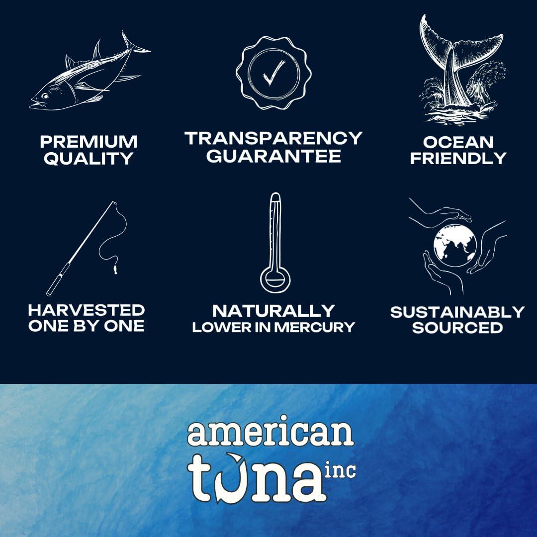 American Tuna Wild Albacore Tuna Fish by American Tuna - with Sea Salt, MSC Certified, Sustainable One by One Pole Wild Caught Fish - 6 oz cans | Pack of 12 | Premium Canned Tuna for Health and Flavor Enthusiasts!