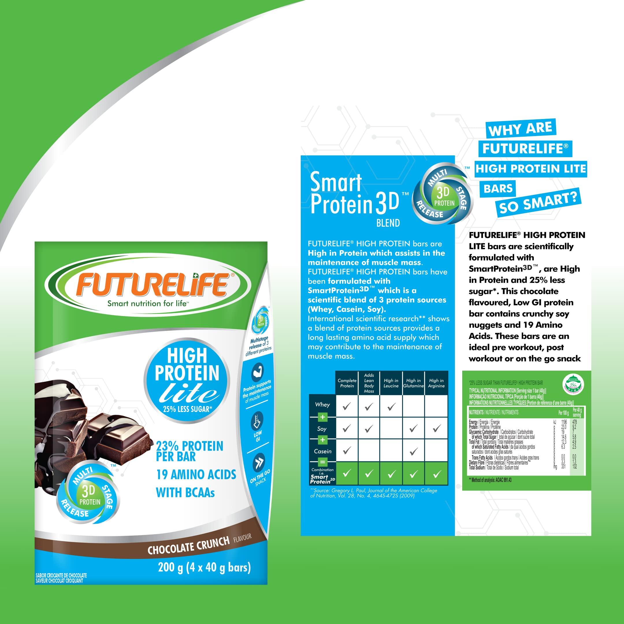 FUTURELIFE FUTURELIFE Smart Bars | High Protein & Lite Bar | 50g/1.76oz a Bar | 25% Protein Per Bar | 19 Amino Acids | Smart Release Of Protein | 12.5g Protein per a Bar | Low GI | (Lite - Chocolate, 4)