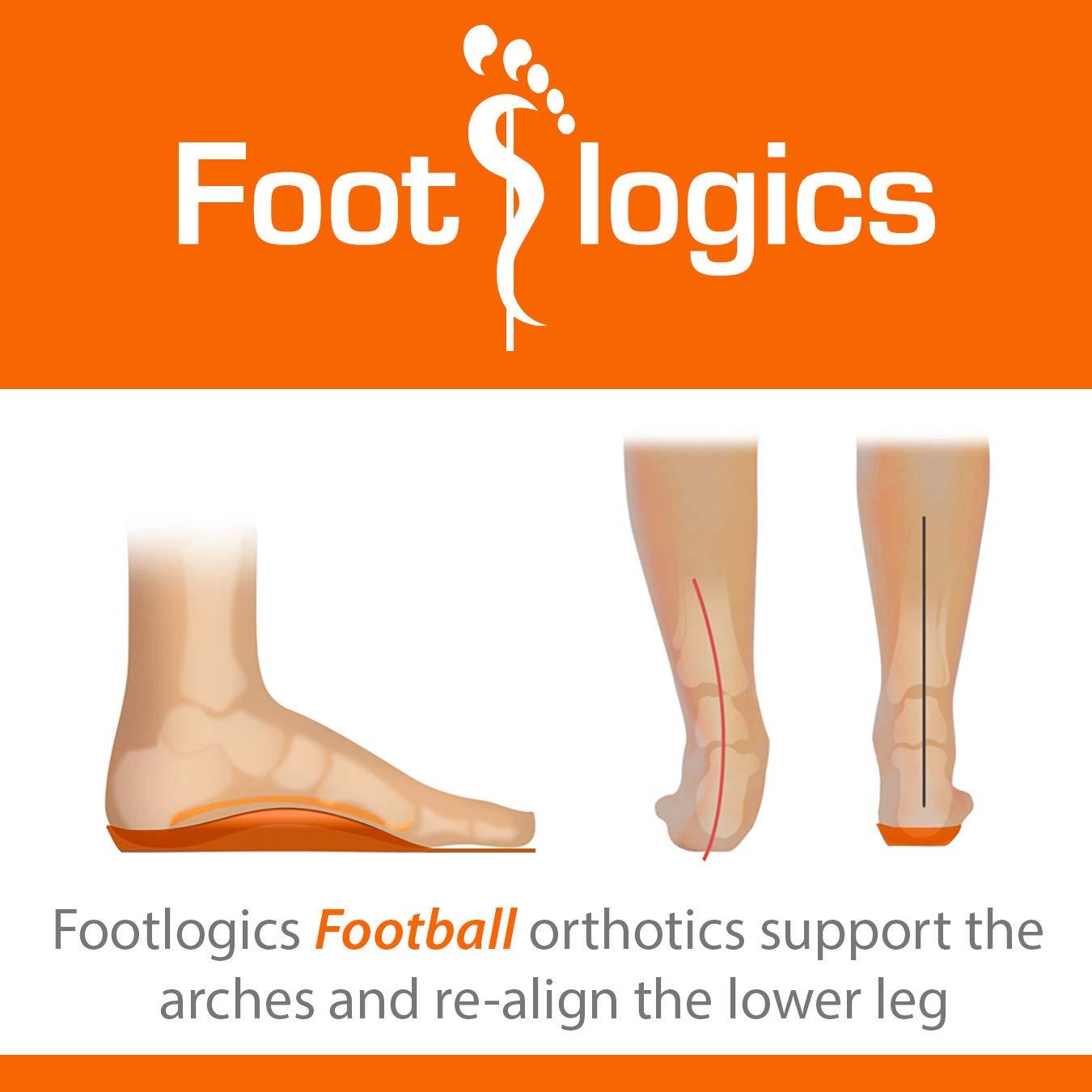 Footlogics Footlogics Full-Length Sports Orthotic Shoe Insoles with Arch Support for Heel Pain, Ball of Foot Pain (Metatarsalgia), Flat Feet - Football, Pair, XL