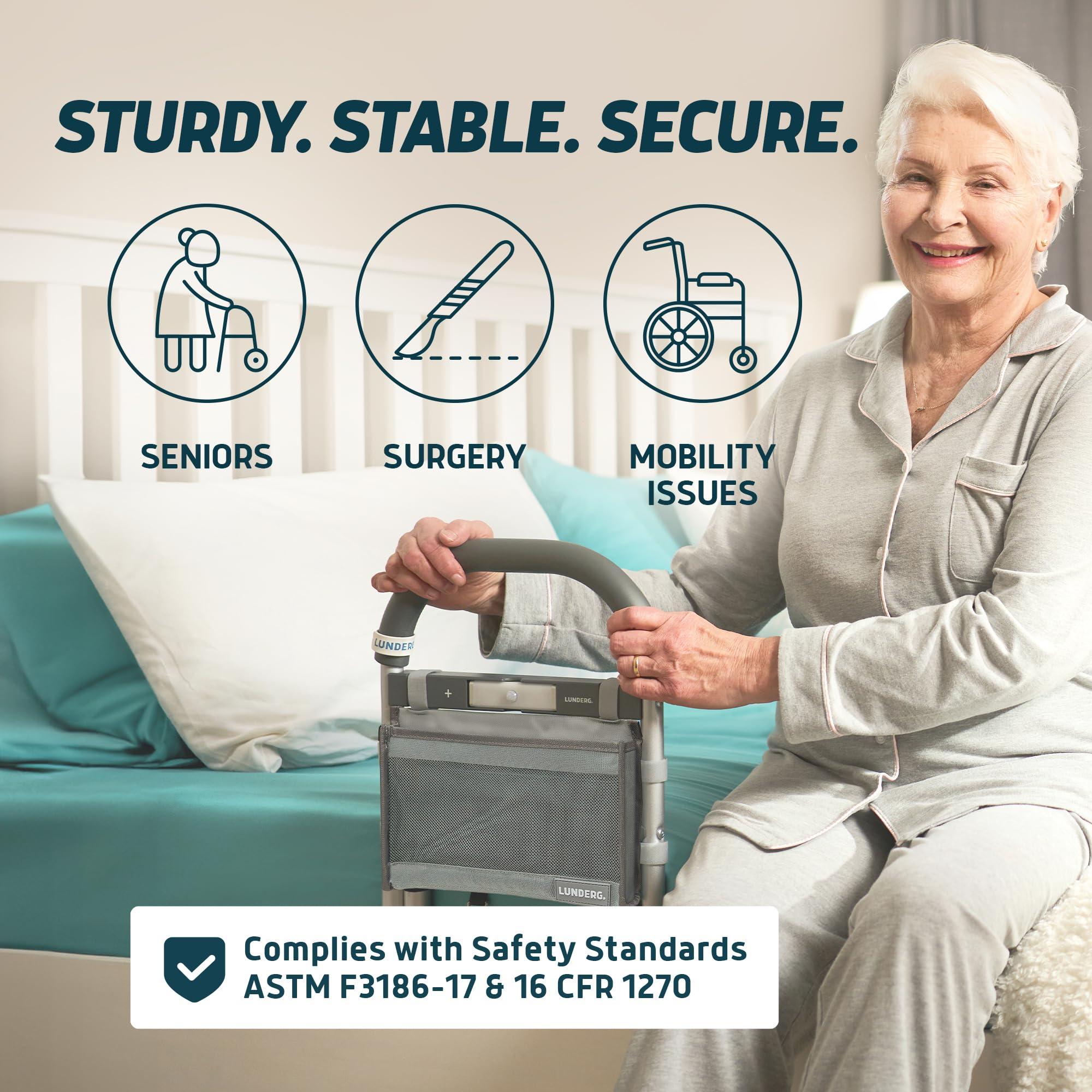 Lunderg Lunderg Bed Rails for Elderly Adults Safety - with Motion Light, Storage Pocket & Non-Slip Handle Bar - Bed Railings for Seniors & Surgery Patients - The Bedside Assist Makes Getting in & Out Easier