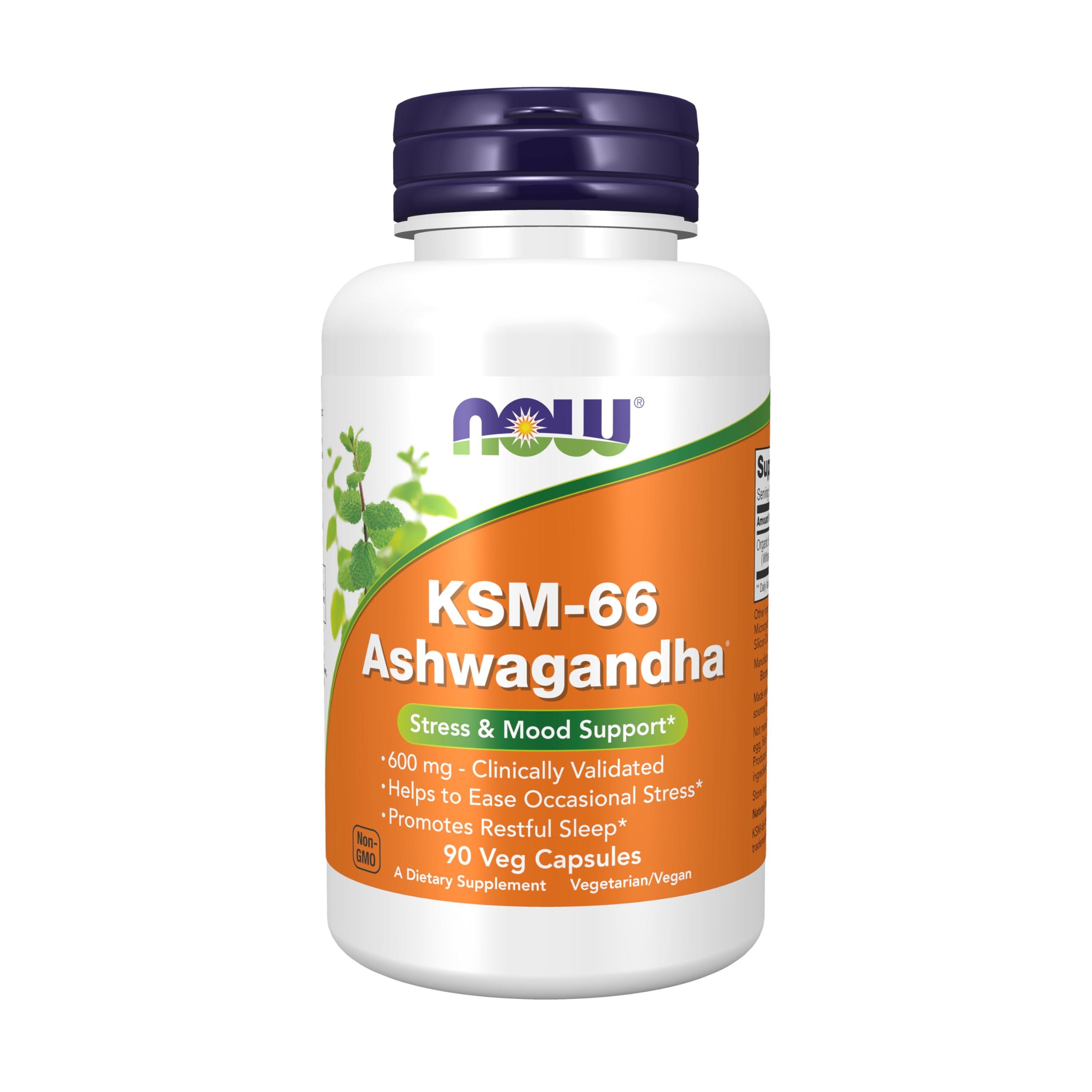 NOW Foods NOW Supplements, KSM-66 Ashwagandha, Stress and Sleep Support, 90 Veg Capsules