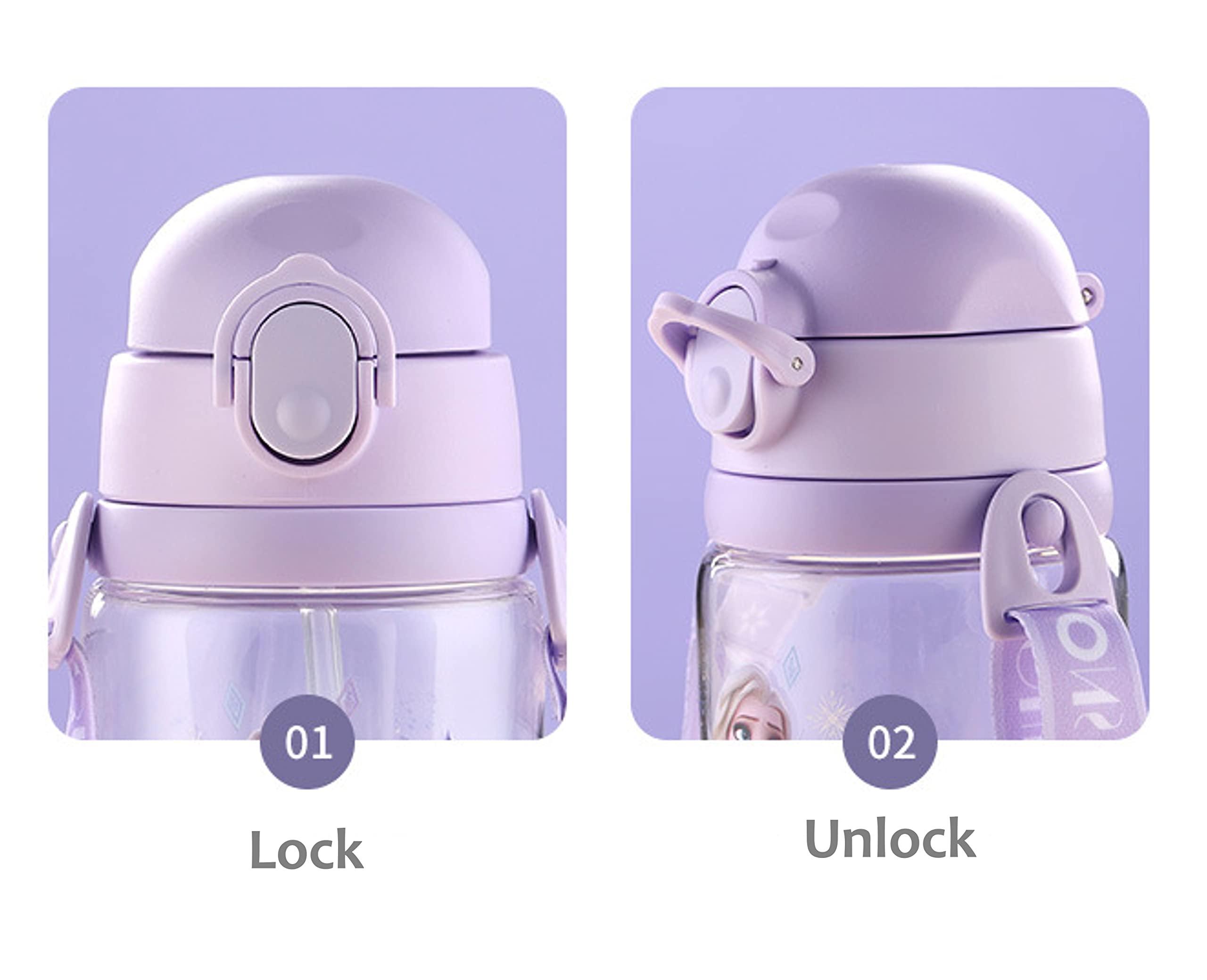 Everyday Delights Everyday Delights Frozen Elsa Water Bottle Double Covers with Straw and Strap 520ml - Purple