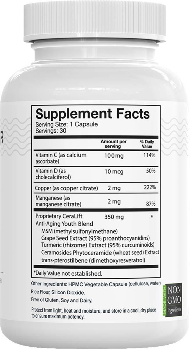 Del Mar Laboratories Del Mar Labs - CeraLift - 30 Day Supply - Doctor Formulated - For Reduction in Appearance of Fine Lines and Wrinkles - Anti-Aging Ceramides and Antioxidants - Vegetarian Capsules