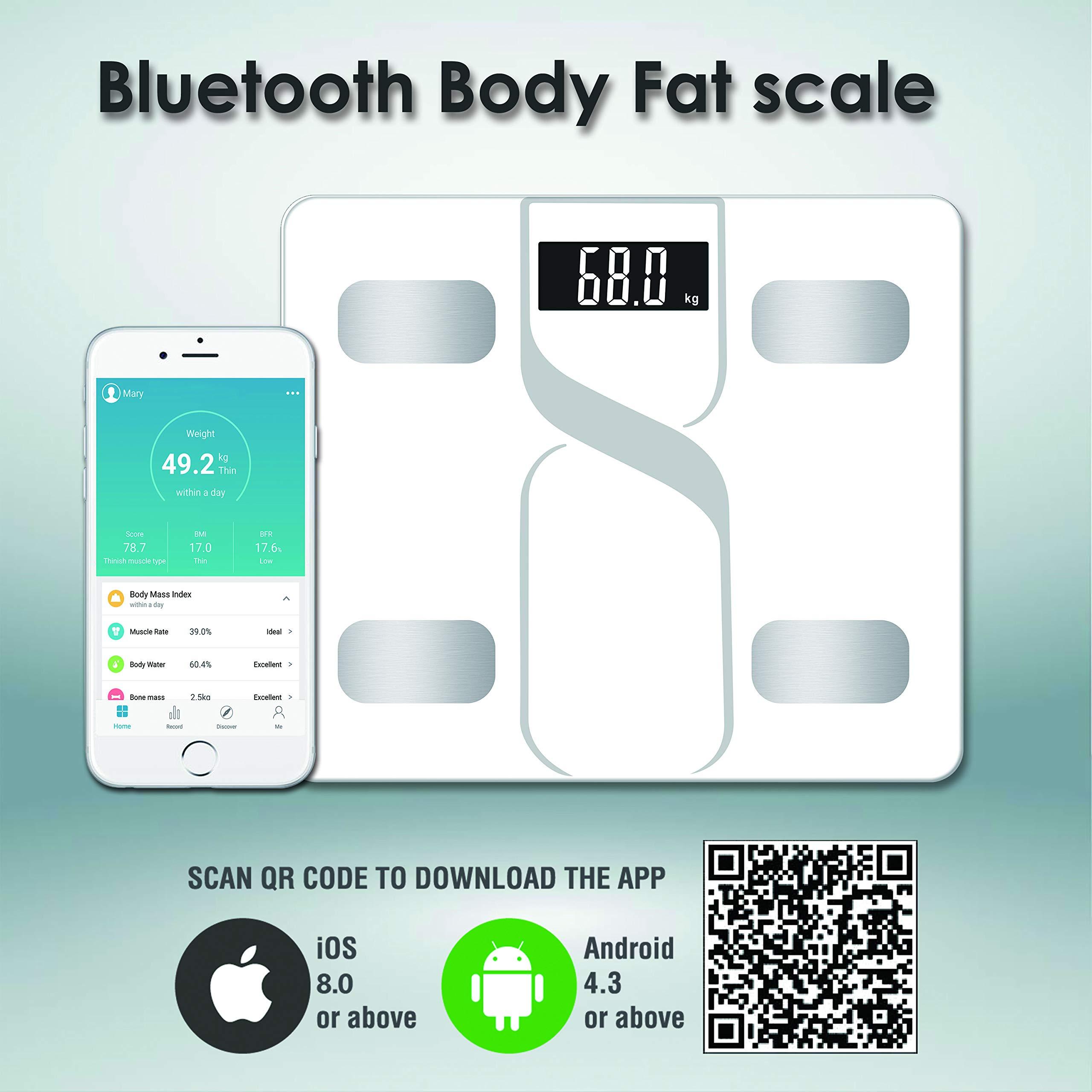 True Integral True Integral Bluetooth Body Fat Smart Scale with Smartphone APP, BMI Digital Scale, Bathroom Wireless Weight Scale, 8MM Tempered Glass 440 Lbs Digital Weight Scale in Ultra White