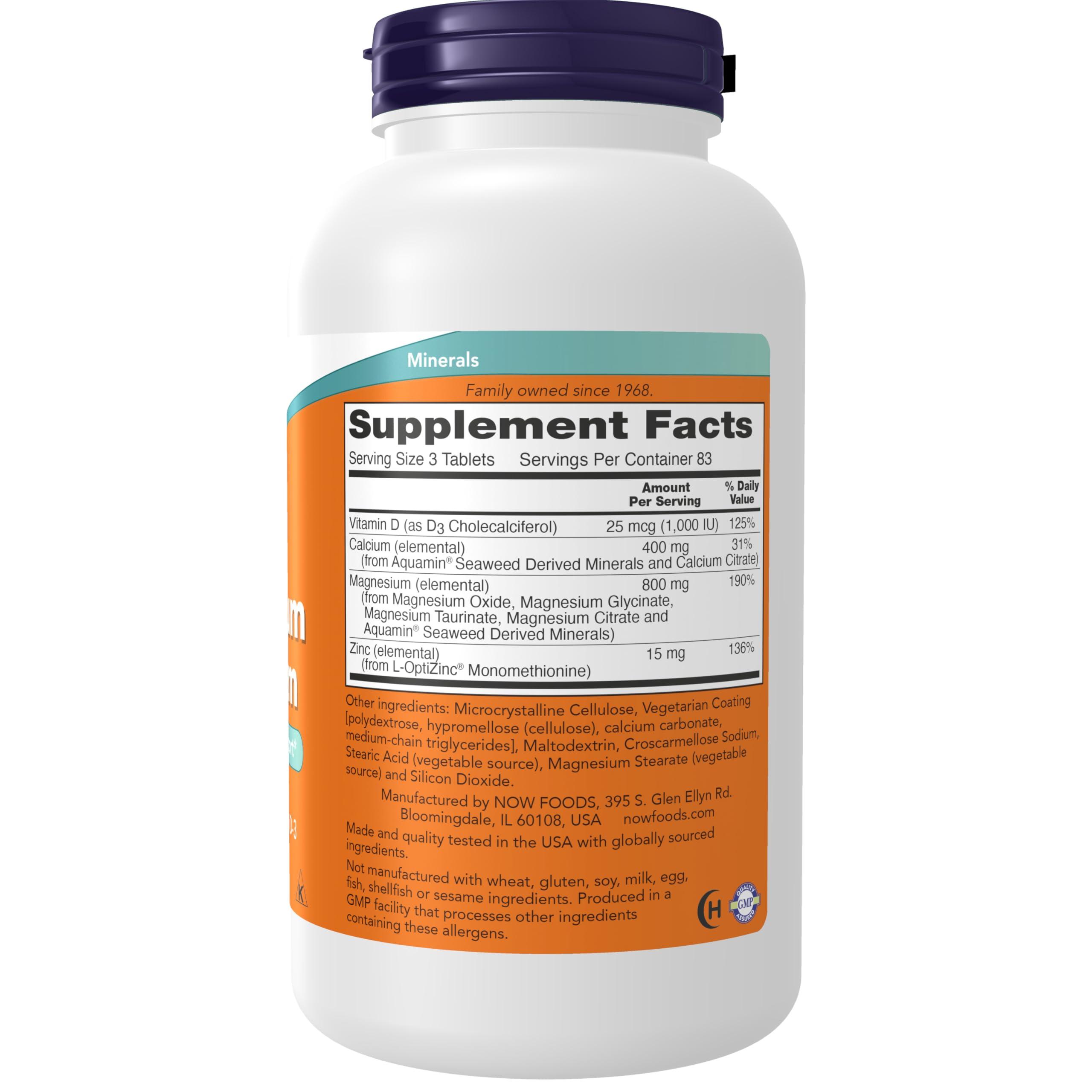 NOW NOW Supplements, Magnesium & Calcium, With Zinc and Vitamin D-3, Nerve and Bone Support*, 250 Tablets