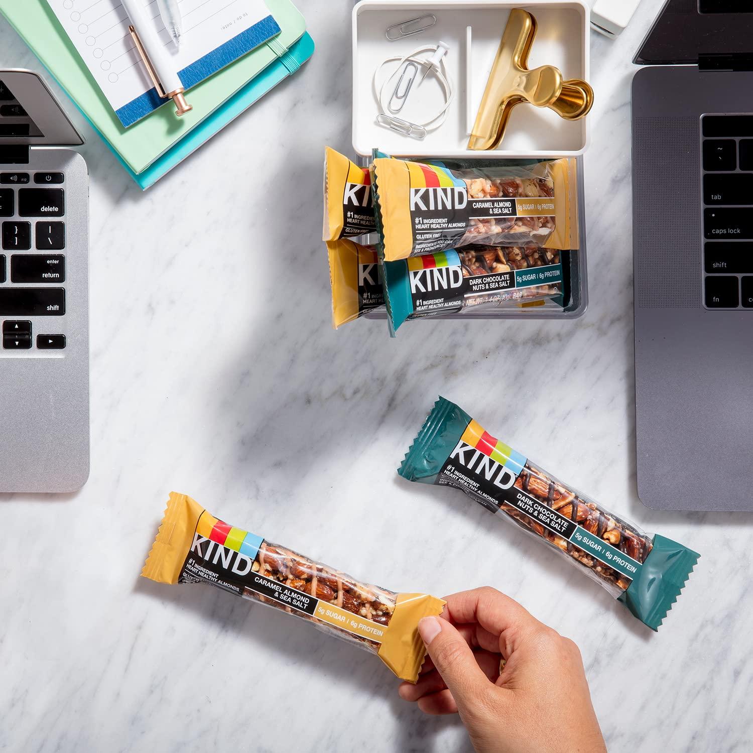 KIND KIND Nut Bars Favorites Variety Pack, Dark Chocolate Nuts and Sea Salt, Peanut Butter Dark Chocolate, Caramel Almond and Sea Salt, Up to 7g Protein, 12 Count