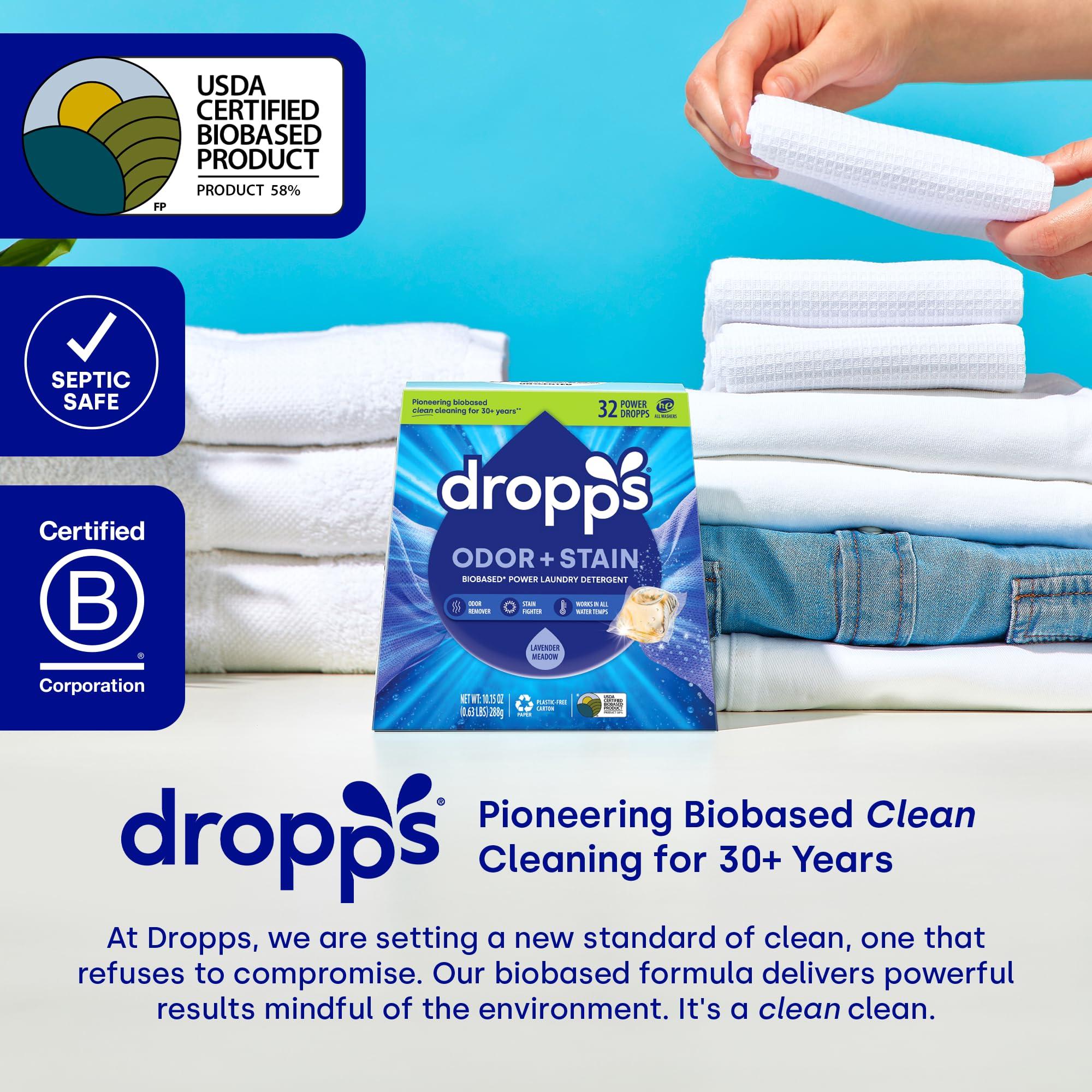 dropps Dropps Odor & Stain Biobased Power Laundry Detergent Pods, Lavender Meadow (64 Pods) - HE Compatible Laundry Pods for Fresh Clothes - Washing Detergent Soap Supplies & Recyclable Paperboard Packaging