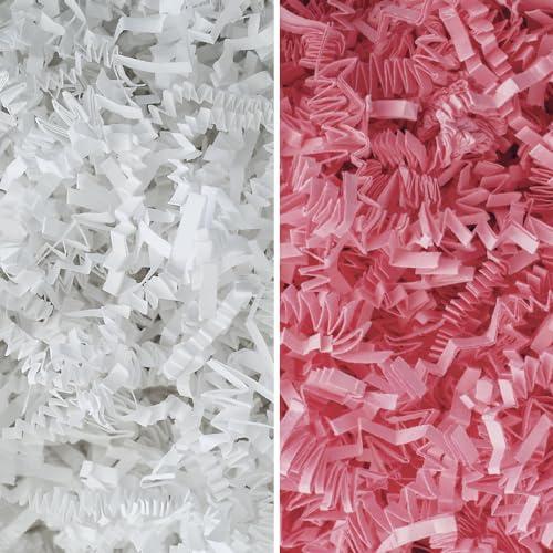 MagicWater Supply MagicWater Supply - White & Light Pink (1 LB per color) - Crinkle Cut Paper Shred Filler great for Gift Wrapping, Basket Filling, Birthdays, Weddings, Anniversaries, Valentines Day