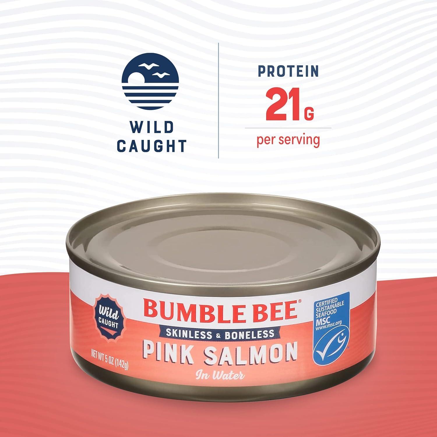 Bumble Bee Bumble Bee Skinless & Boneless Canned Pink Salmon in Water, 5 oz Can - Premium Wild Caught Salmon - 20g Protein per Serving - Gluten Free, Kosher, MSC Certified (Pack of 6)