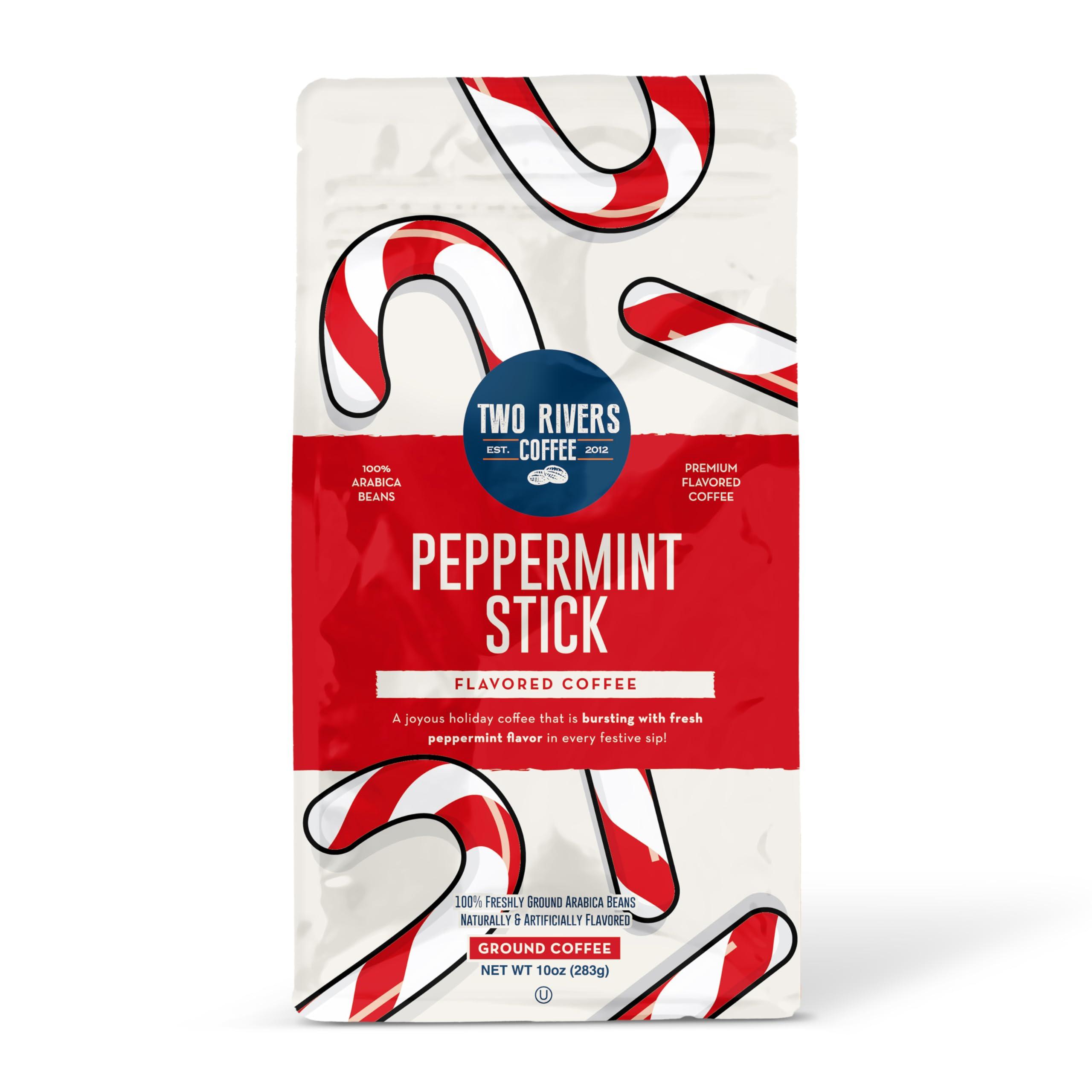 Two Rivers Coffee Two Rivers Coffee Peppermint Stick Flavored Ground Coffee, Perfectly Balanced, Always Smooth, Made with 100% Arabica Beans - Flavor Enhanced, 10 Ounce Bag