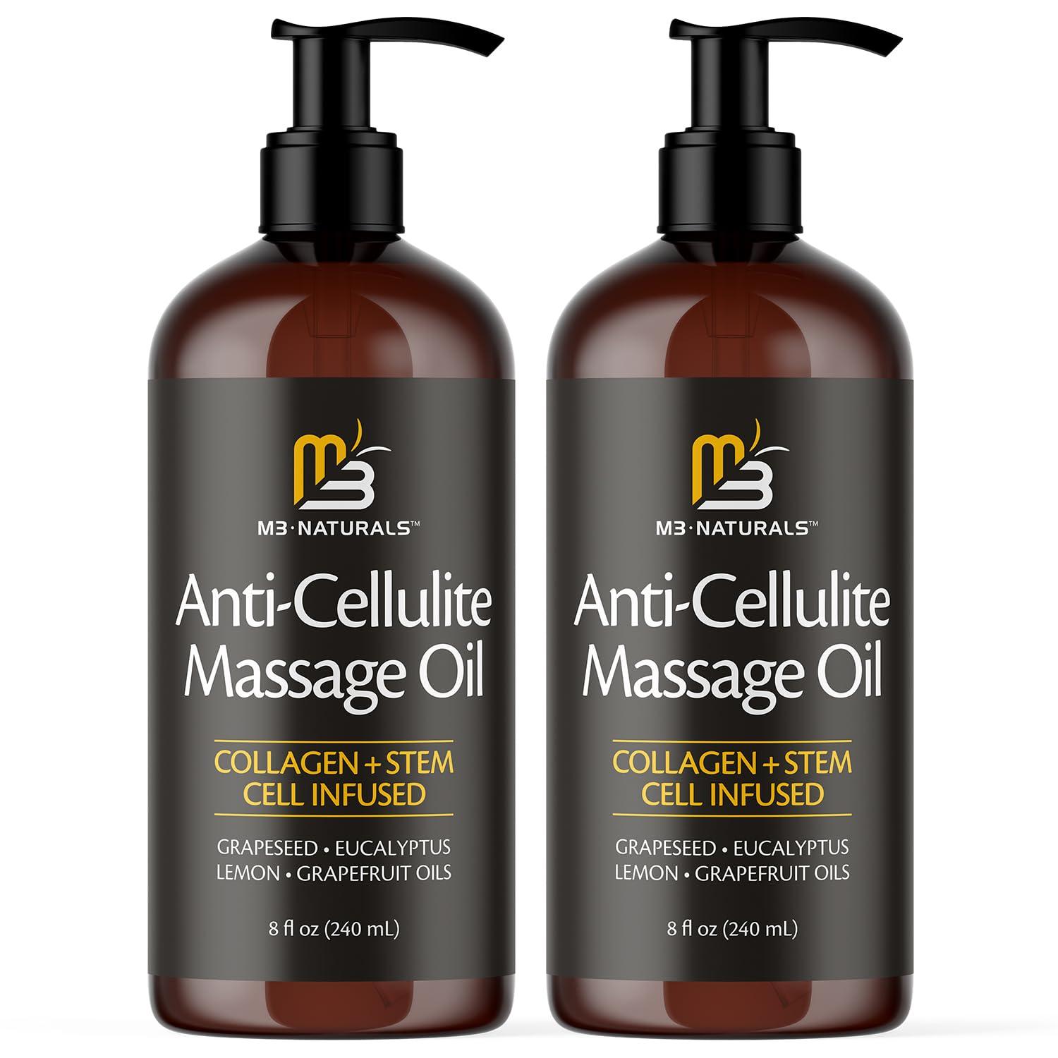 M3 Naturals Anti-Cellulite Massage Oil, 2 Pack, Collagen and Stem Cell Skin Tightening Therapy for Women, 8 Fl Oz Each by M3 Naturals