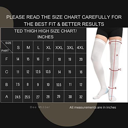 Doc Miller Doc Miller TED Hose Thigh High Anti Embolism Stockings for Women & Men, Hospital Style Surgical Stockings, Plus Size White Compression Socks 15-20mmHg, Support Hose with Inspection Hole Small