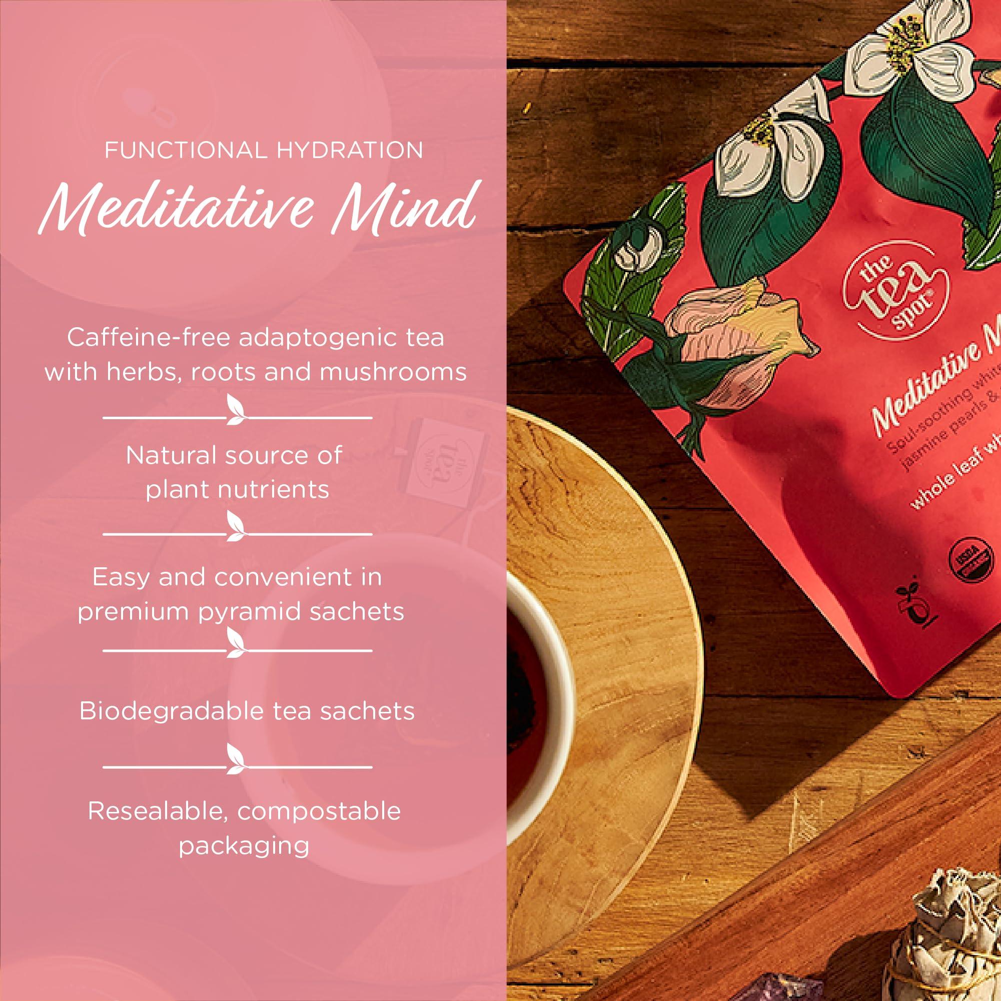 The Tea Spot The Tea Spot Organic Meditative Mind Herbal Tea | Blend of White Tea, Jasmine and Rose | Calming & Welness Caffeine Free Elixir |15 tea bags for Gourmet Giftng