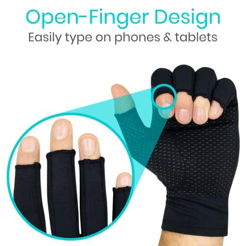 Vive Vive Fingerless Arthritis Gloves for Men & Women Made w/Copper Infused Fabric - Therapeutic Compression for Swelling, Carpal Tunnel, Tendonitis, Edema, & Finger Pain - Comfortable Non-Slip (Large)