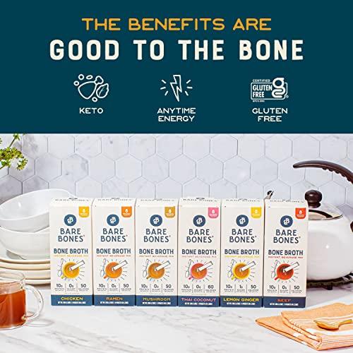 Bare Bones Bare Bones Bone Broth Instant Powdered Mix, Lemon Ginger, Pack of 8, 15g Sticks, 10g Protein, Keto & Paleo Friendly Bone Broth Packets