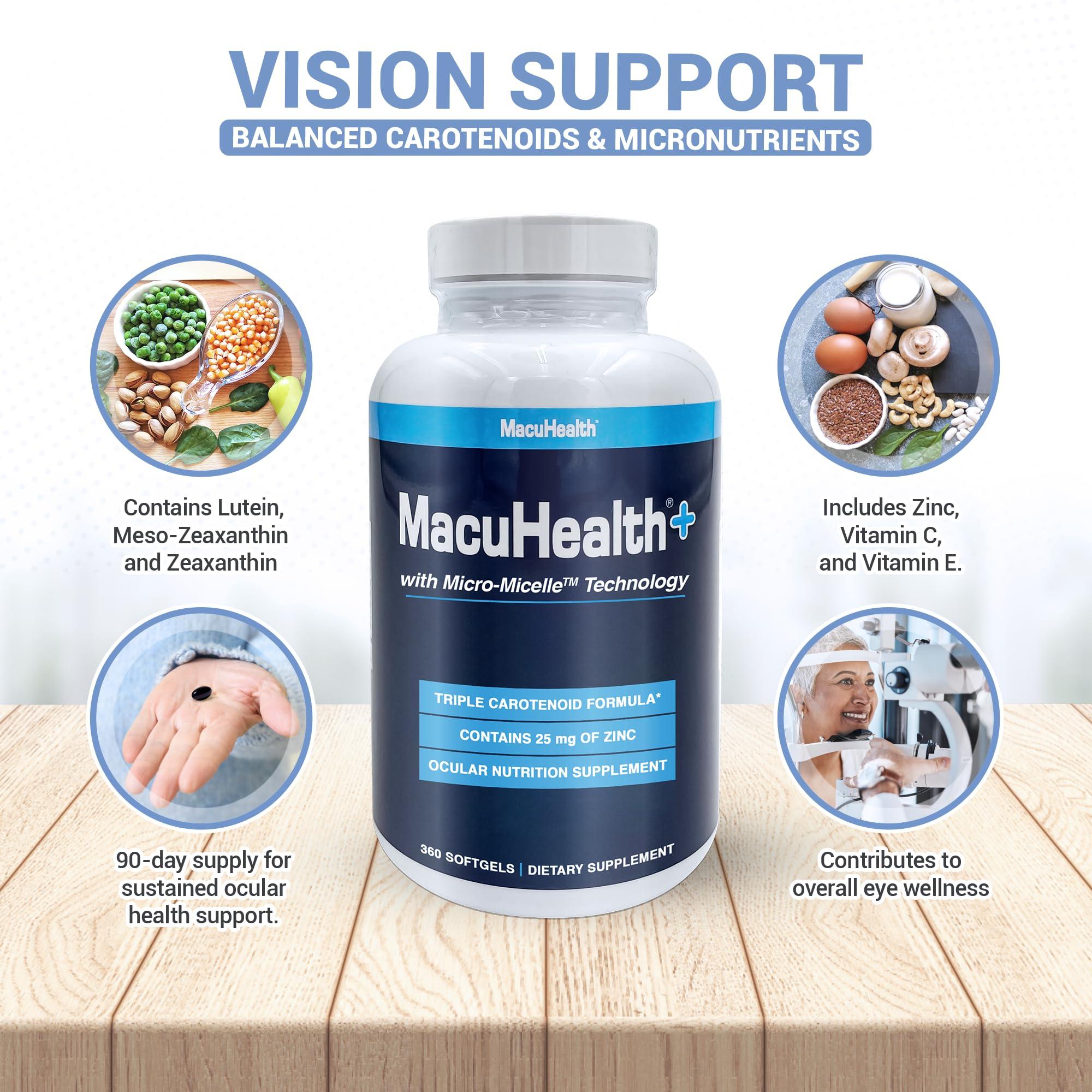 Macuhealth Macuhealth Plus+ Eye Vitamins Supplement for Adults - 90 Day Supply with Lutein, Zeaxanthin, and Meso-Zeaxanthin - Unflavored, Vitamin for Eyes