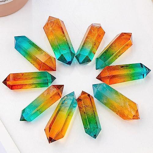 DECORN 7pcs Clear Crystal Quartz Wand Aura Angel Healing Crystals Hexagonal Tower Double Point Hexagonal Prisms Obelisk Wand Natural Reiki Chakra Mineral Specimen,60-70mm